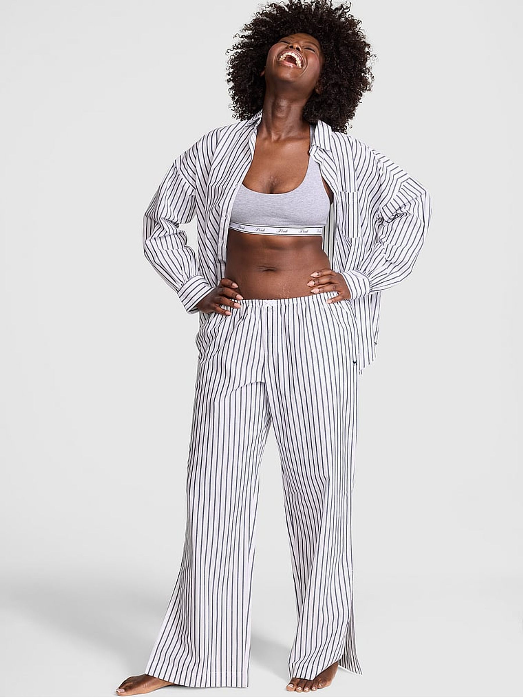 Navy Blue Stripe Long Split Leg Pyjama Bottoms - Image 1 of 2 Navy Blue Stripe Long Split Leg Pyjama Bottoms - Image 1 of 2