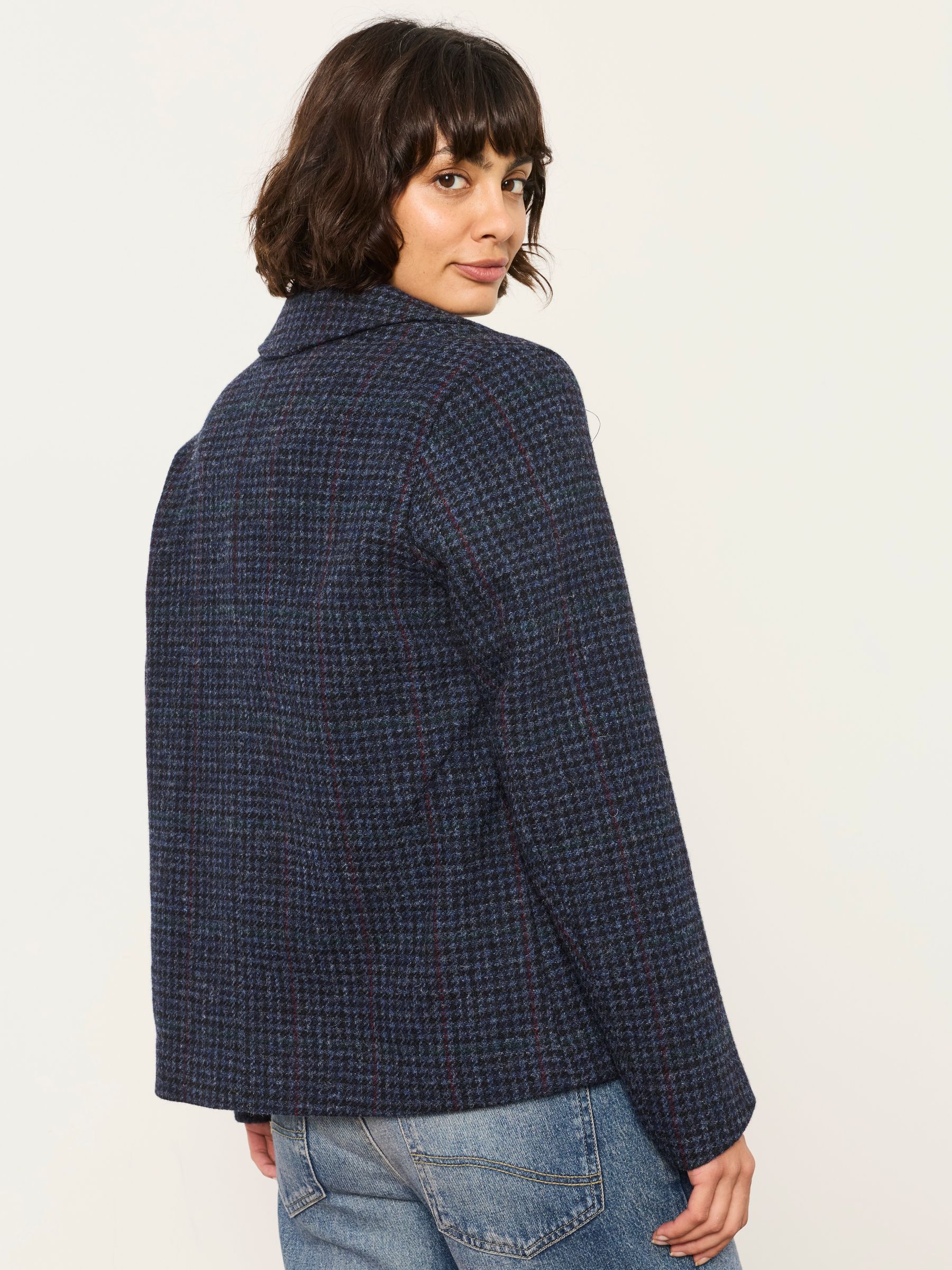 Maye Moons Navy 100% Wool Short Check Jacket | FatFace USA