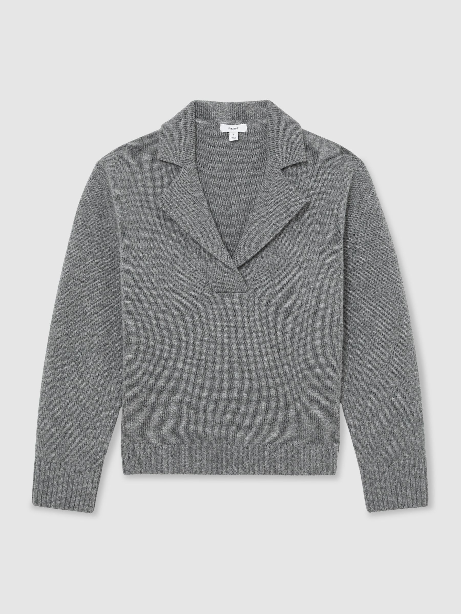 Wool-Cashmere Collared Knit Jumper in Grey Marl - Image 2 of 6 Wool-Cashmere Collared Knit Jumper in Grey Marl - Image 2 of 6