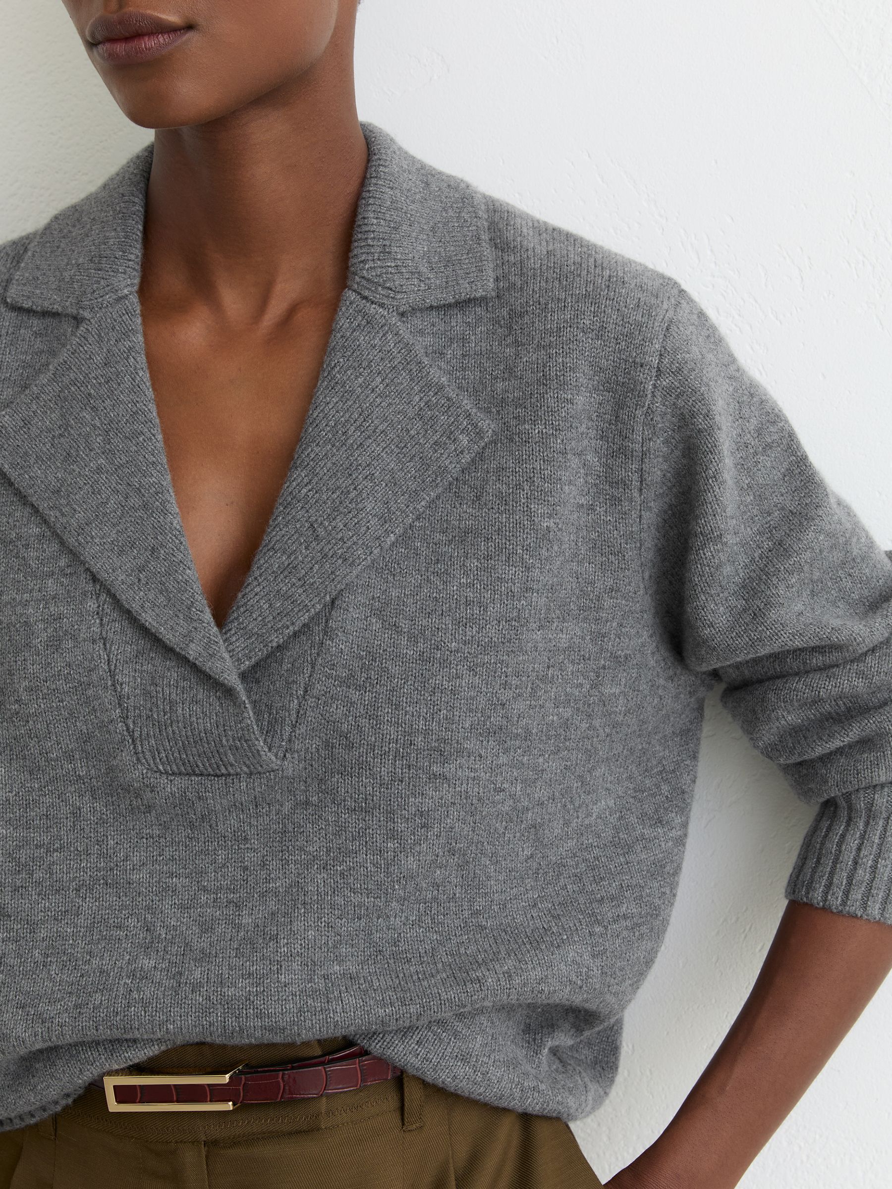 Wool-Cashmere Collared Knit Jumper in Grey Marl - image 5