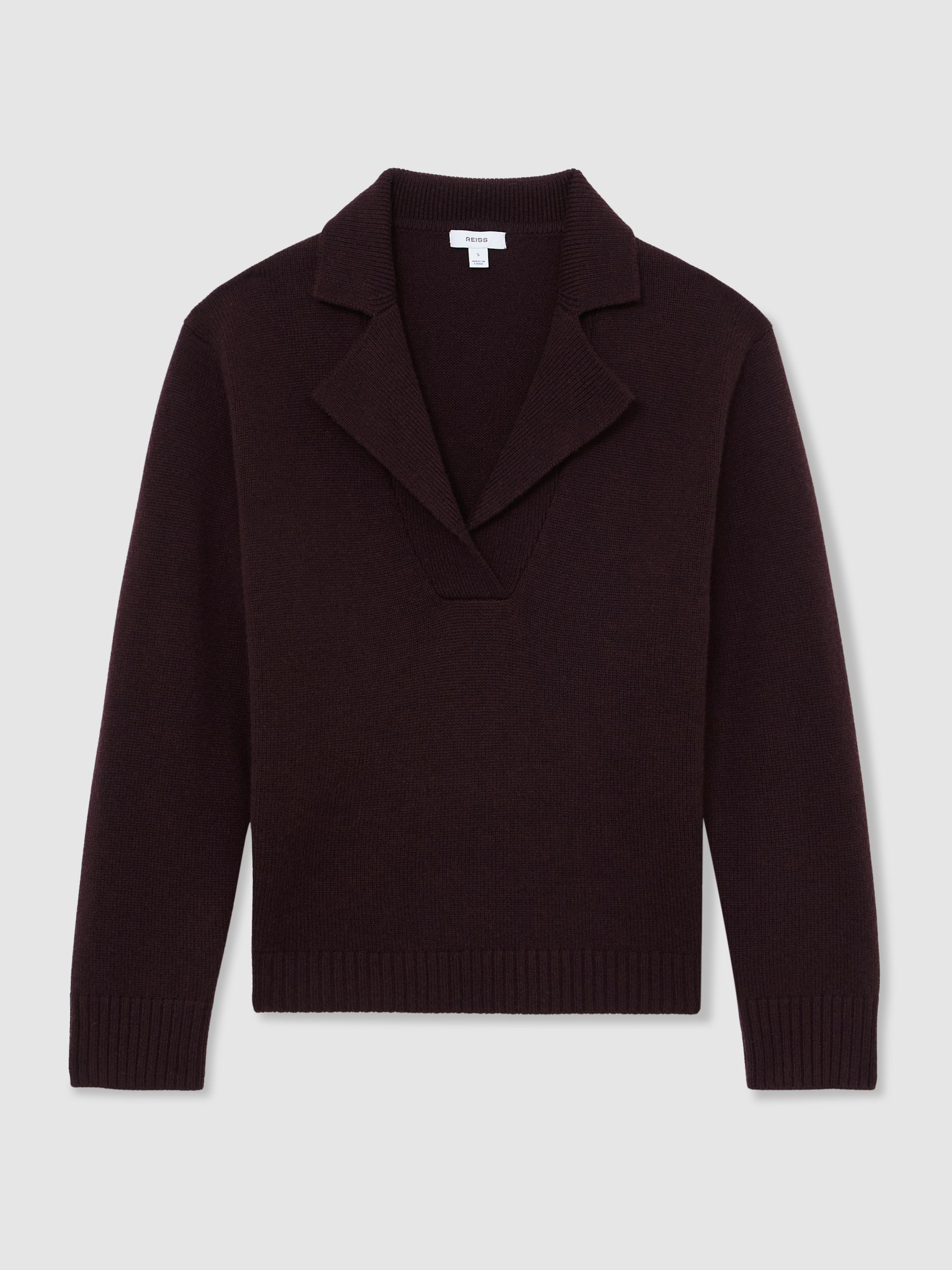 Stickad Jumper med krage i ull och kashmir i Plum - Bild 2 av 7