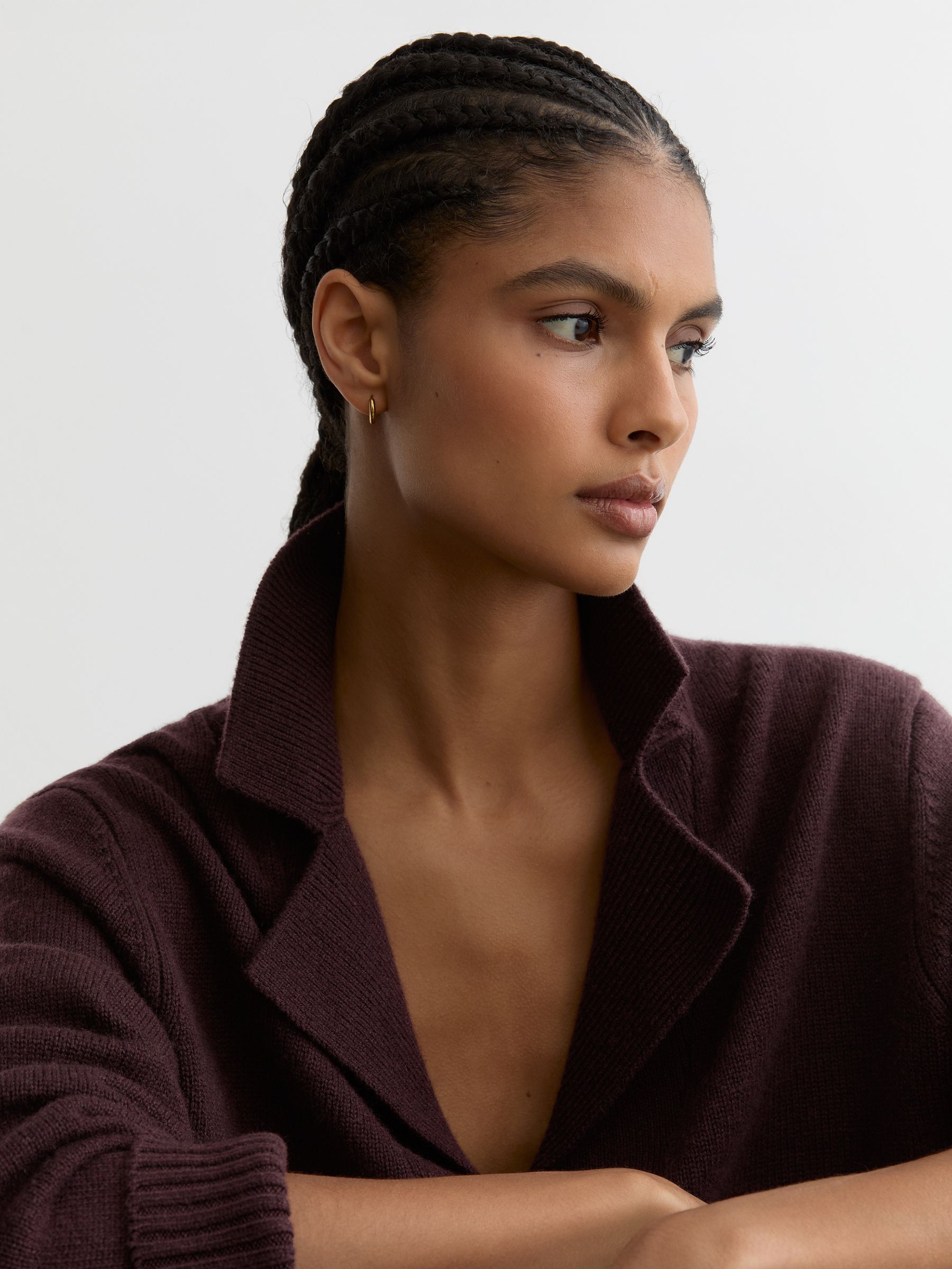 Wool-Cashmere Collared Knit Jumper in Plum Purple - image 5