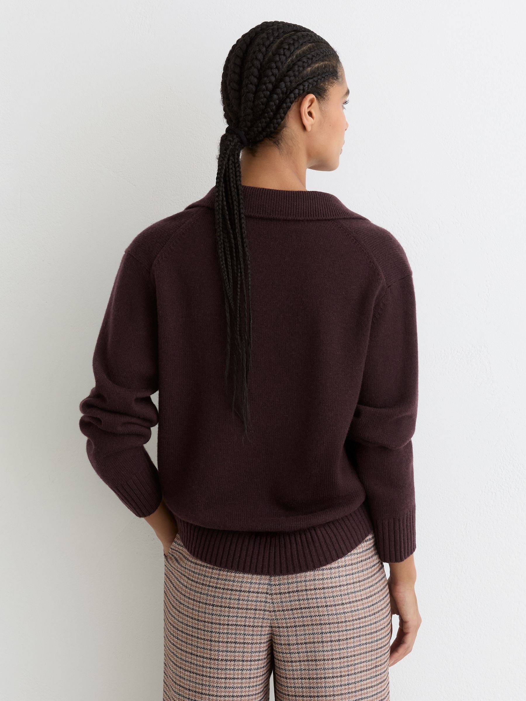 Wool-Cashmere Collared Knit Jumper in Plum Purple - image 4