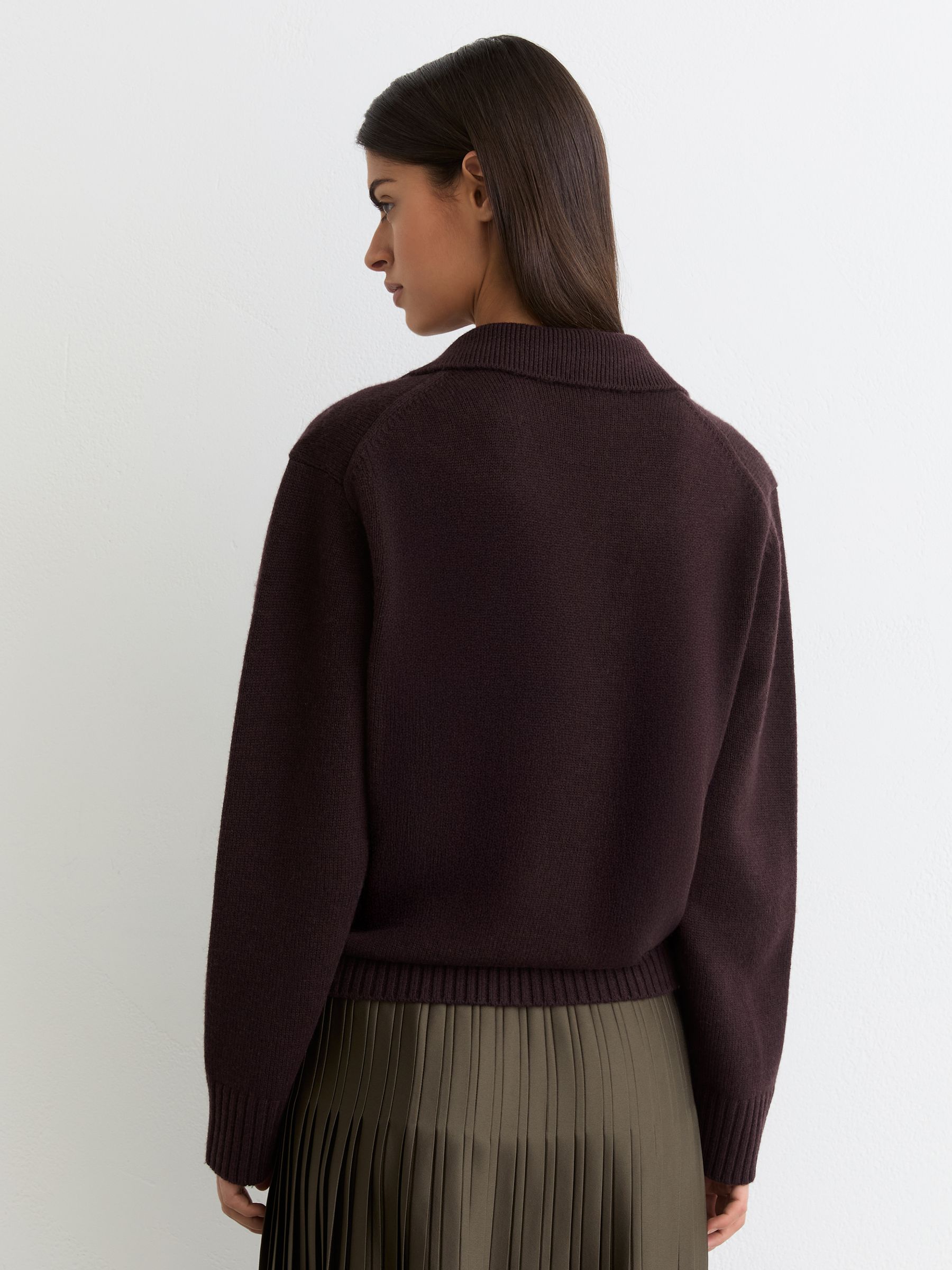 Stickad Jumper med krage i ull och kashmir i Plum - Bild 5 av 7