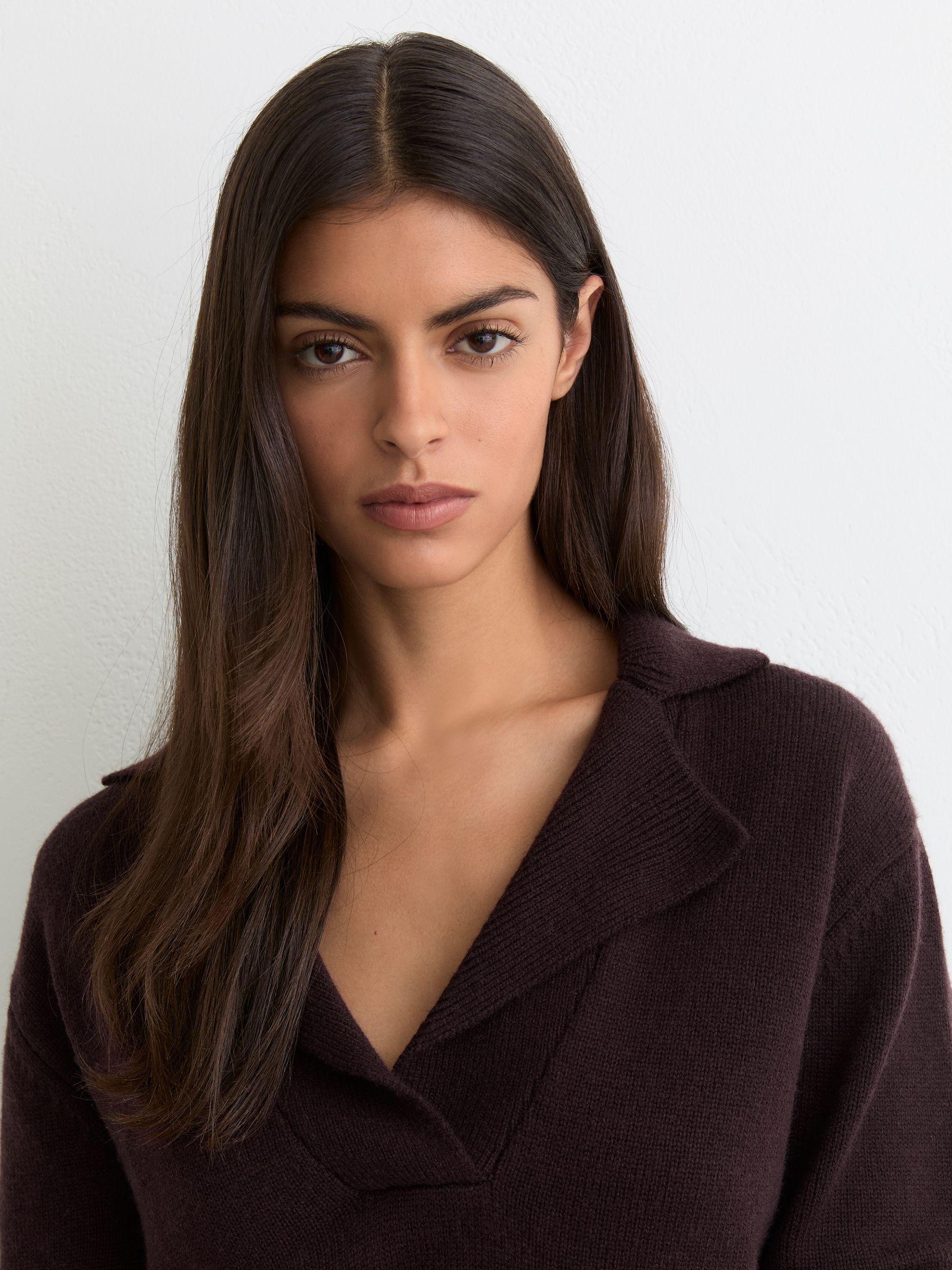 Stickad Jumper med krage i ull och kashmir i Plum - Bild 6 av 7