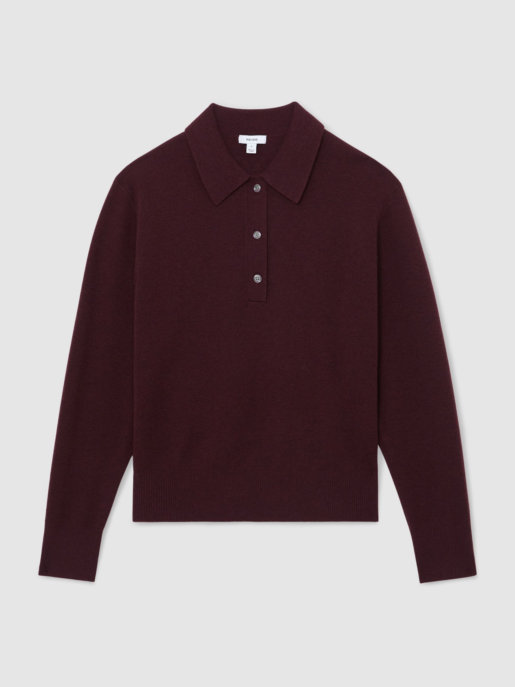 Wool Knitted Polo Jumper in Plum Purple - image 1