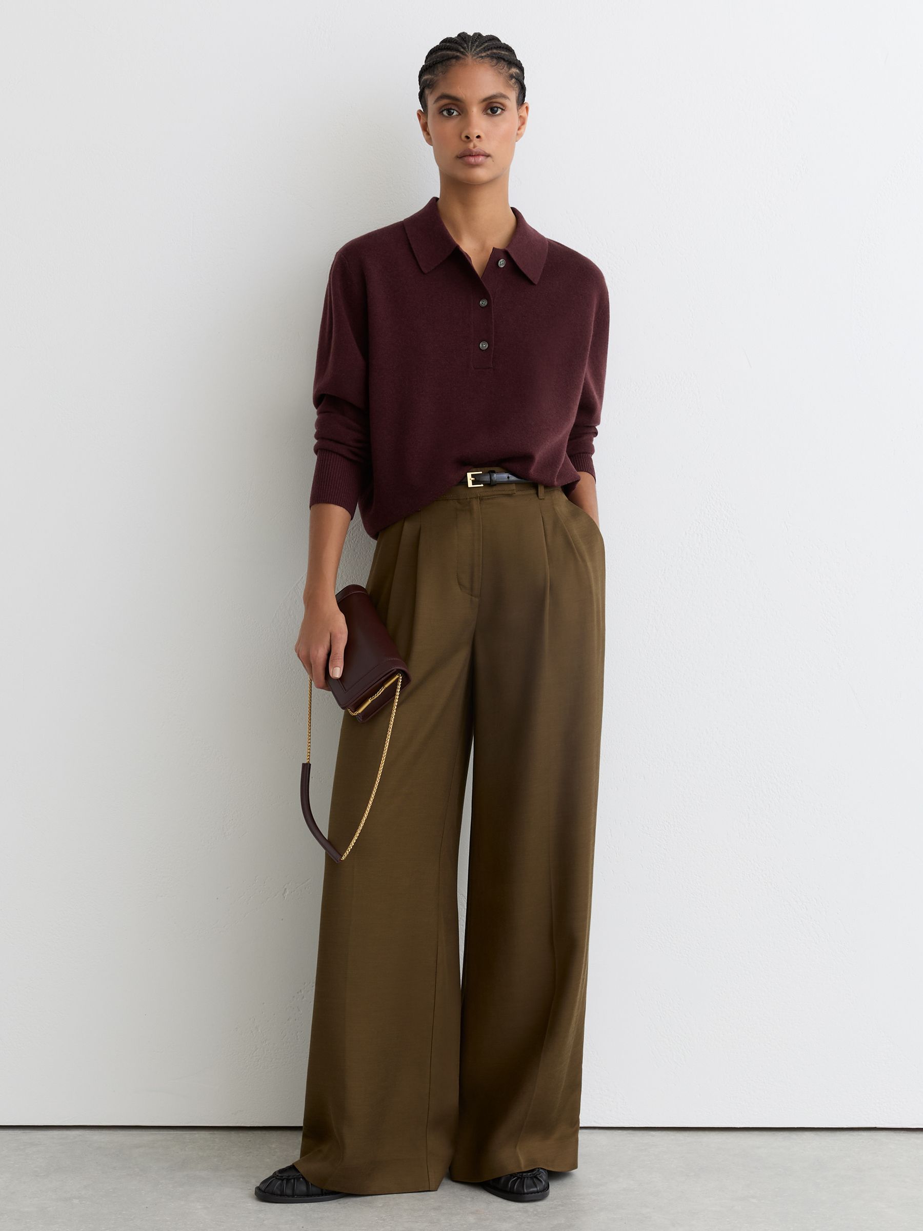 Wool Knitted Polo Jumper in Plum Purple - image 5