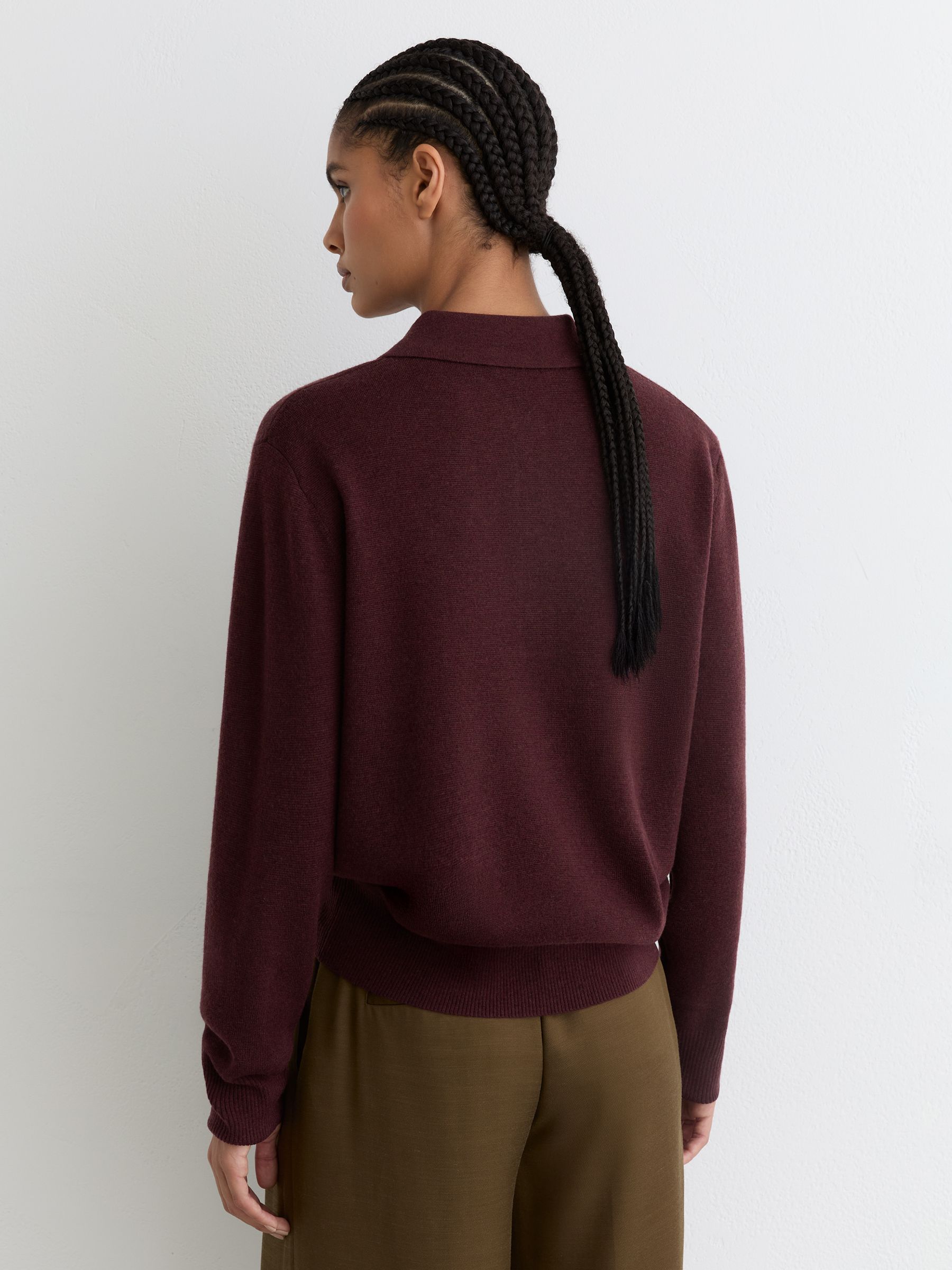 Wool Knitted Polo Jumper in Plum Purple - image 4