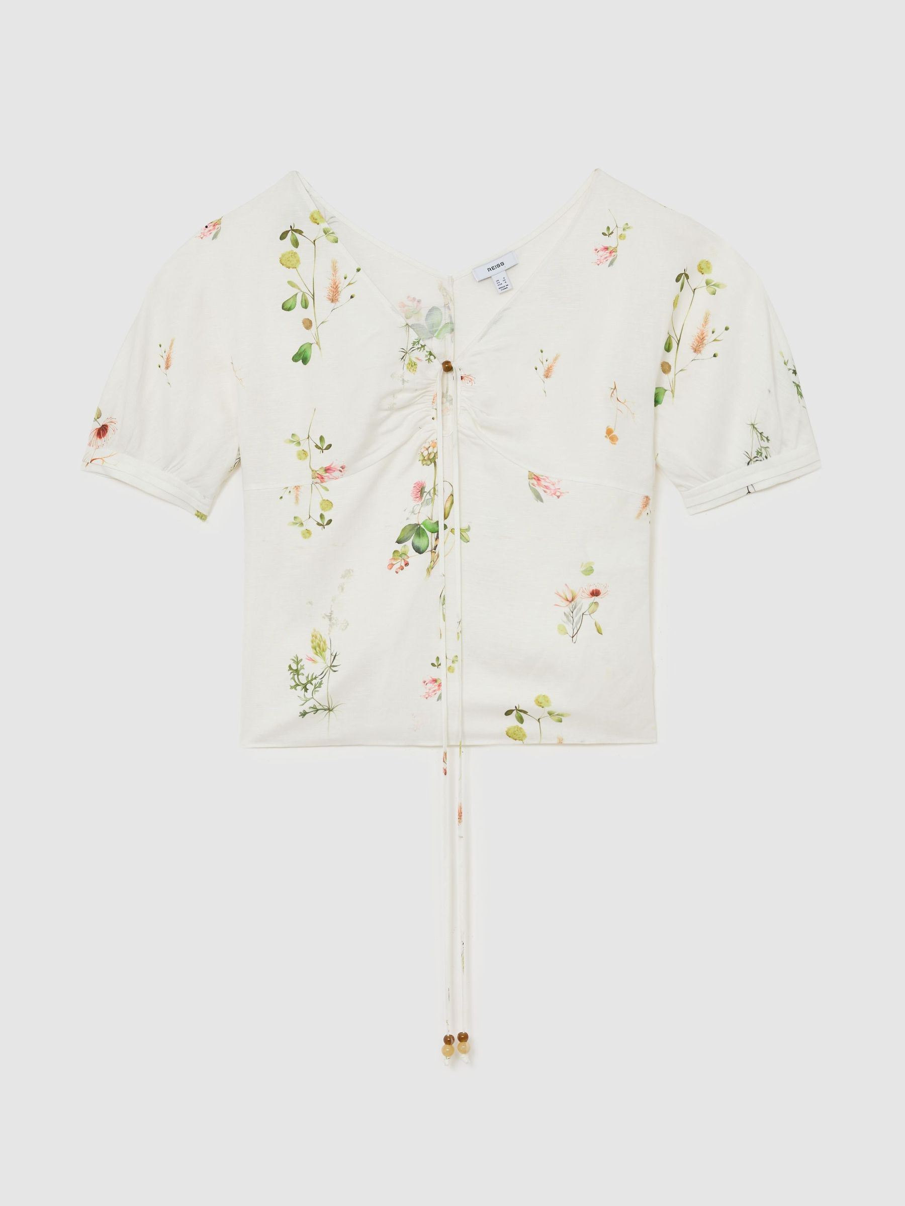 Linen-Blend Floral-Print Top in Ivory - Image 2 of 6