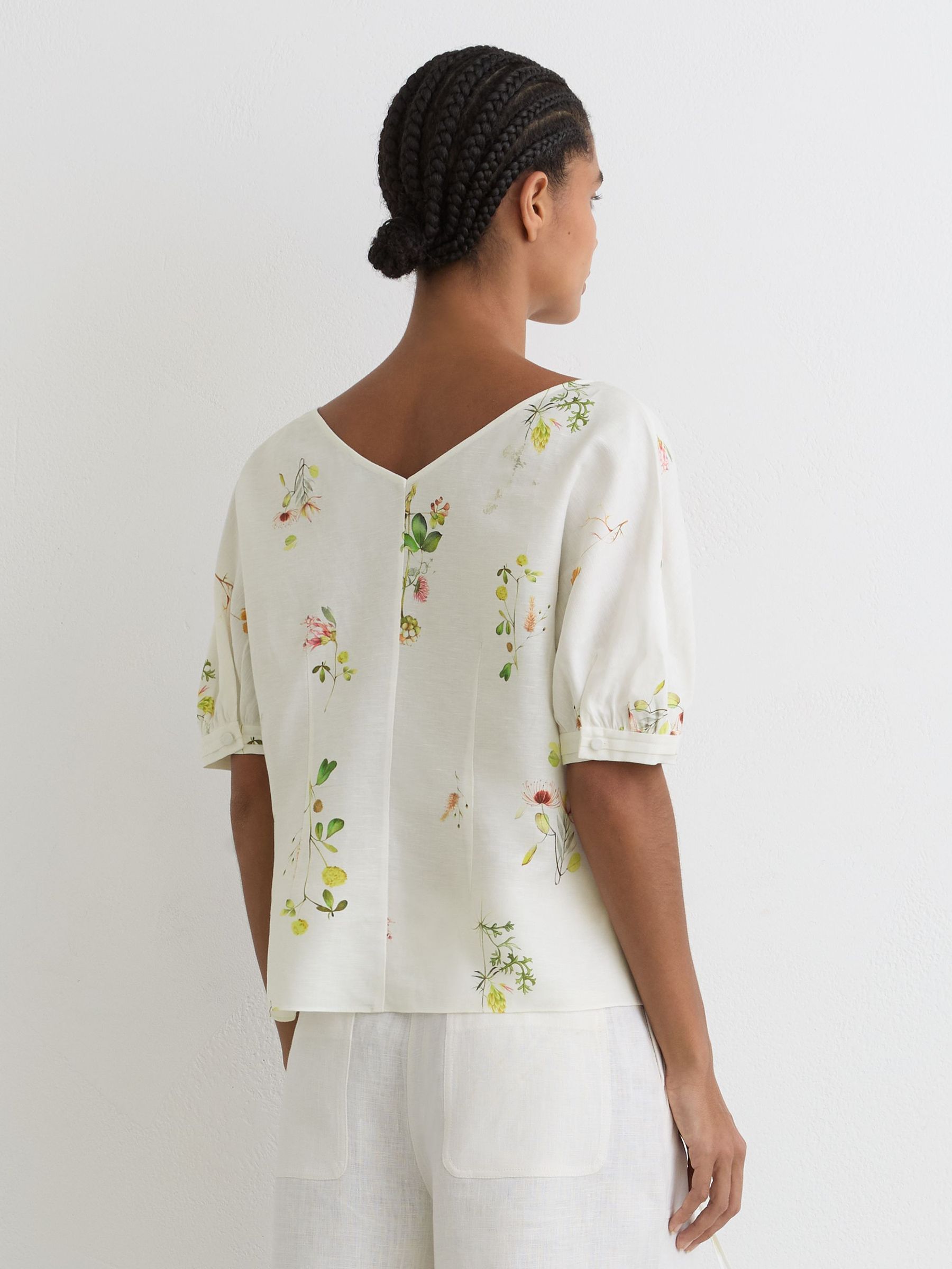 Linen-Blend Floral-Print Top in Ivory - Image 5 of 6