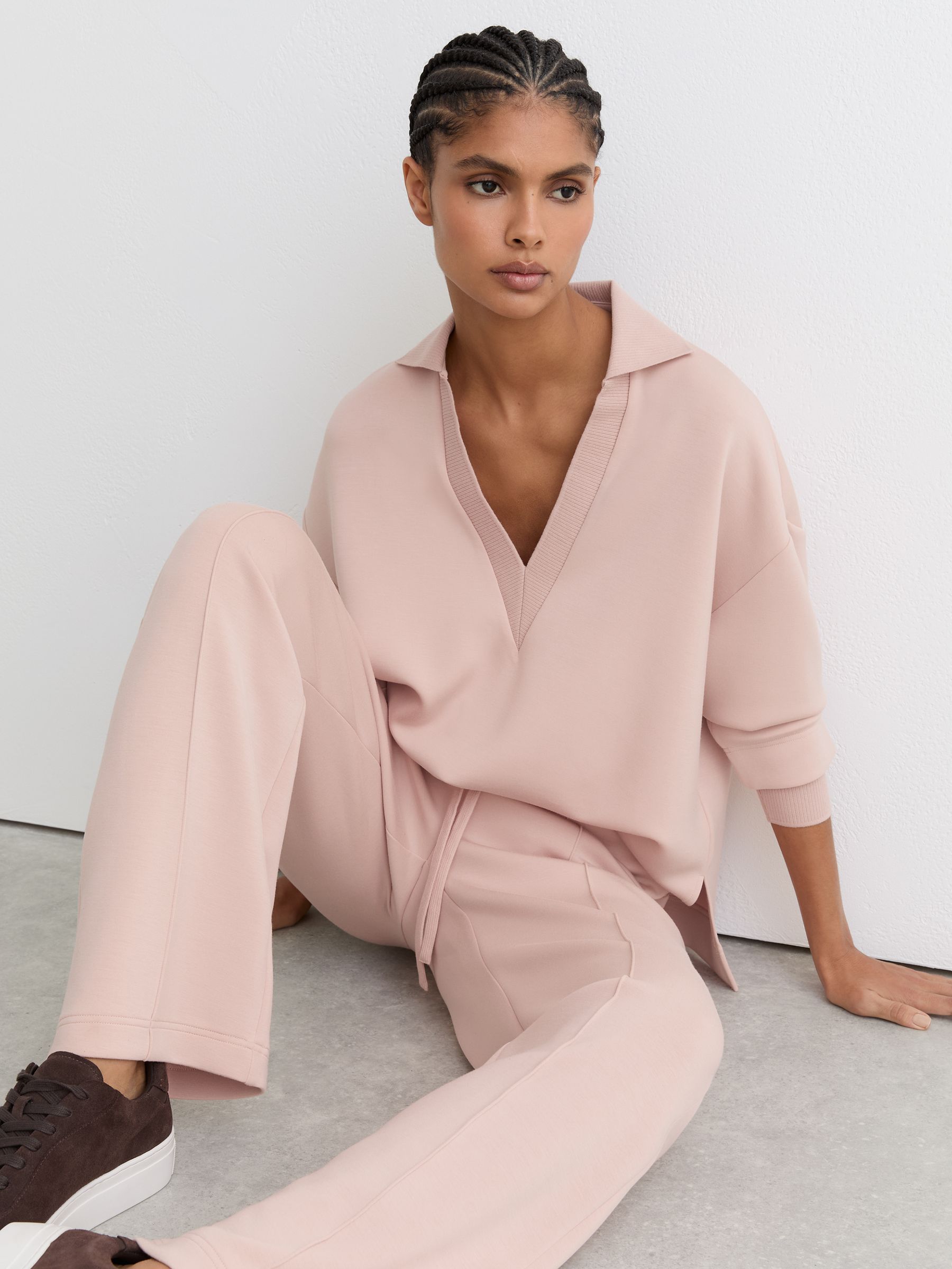 Premium Interlock Open-Collar Sweatshirt in Pink - Image 1 of 7