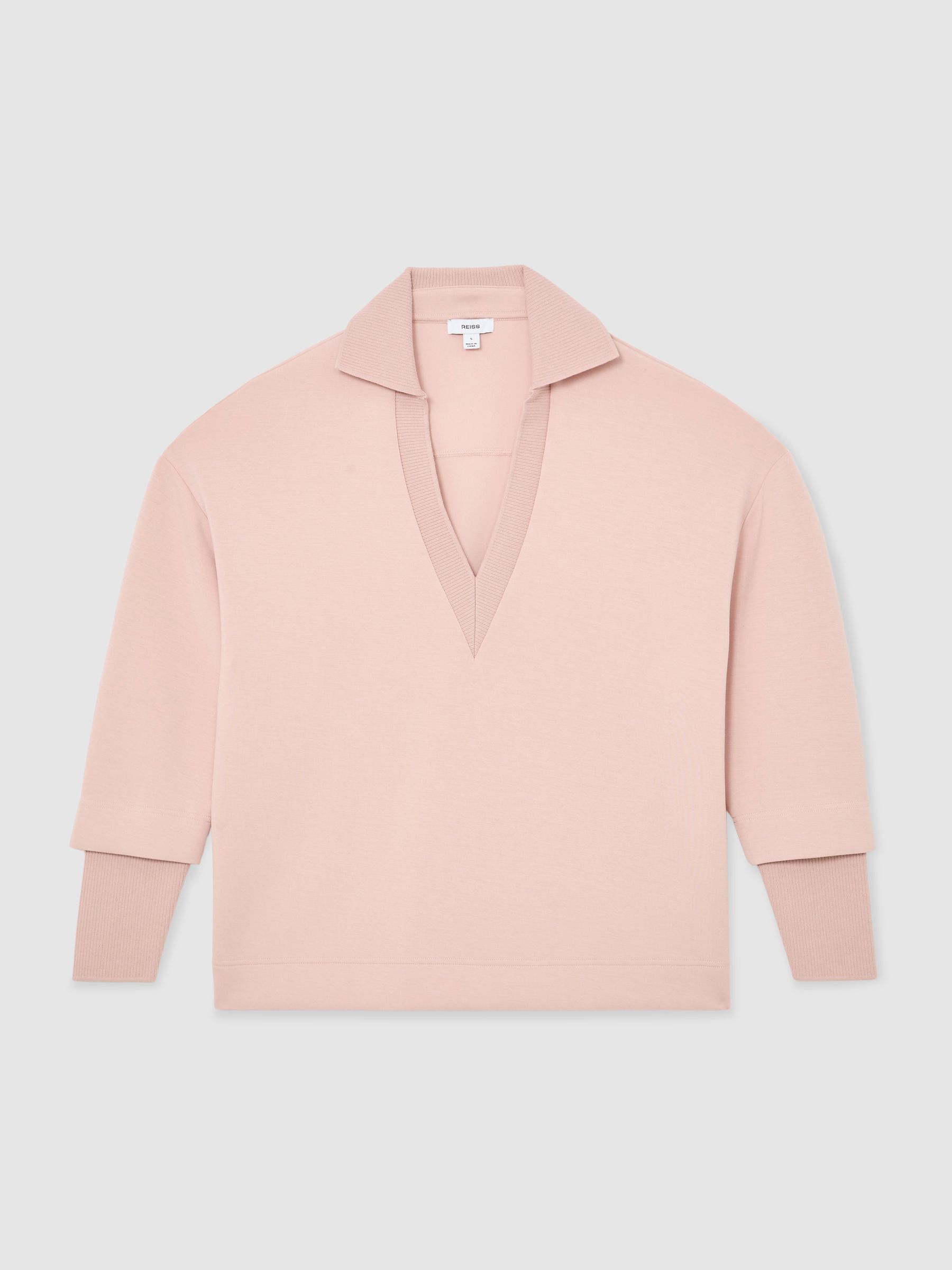 Premium Interlock Open-Collar Sweatshirt in Pink - Image 2 of 7