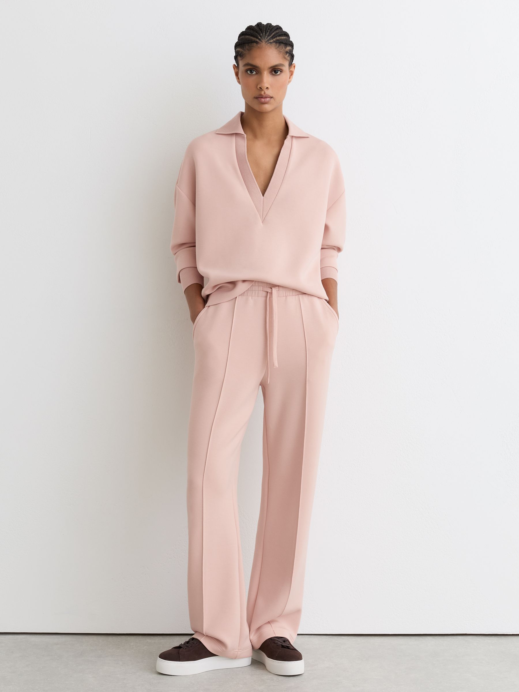 Premium Interlock Open-Collar Sweatshirt in Pink - Image 3 of 7