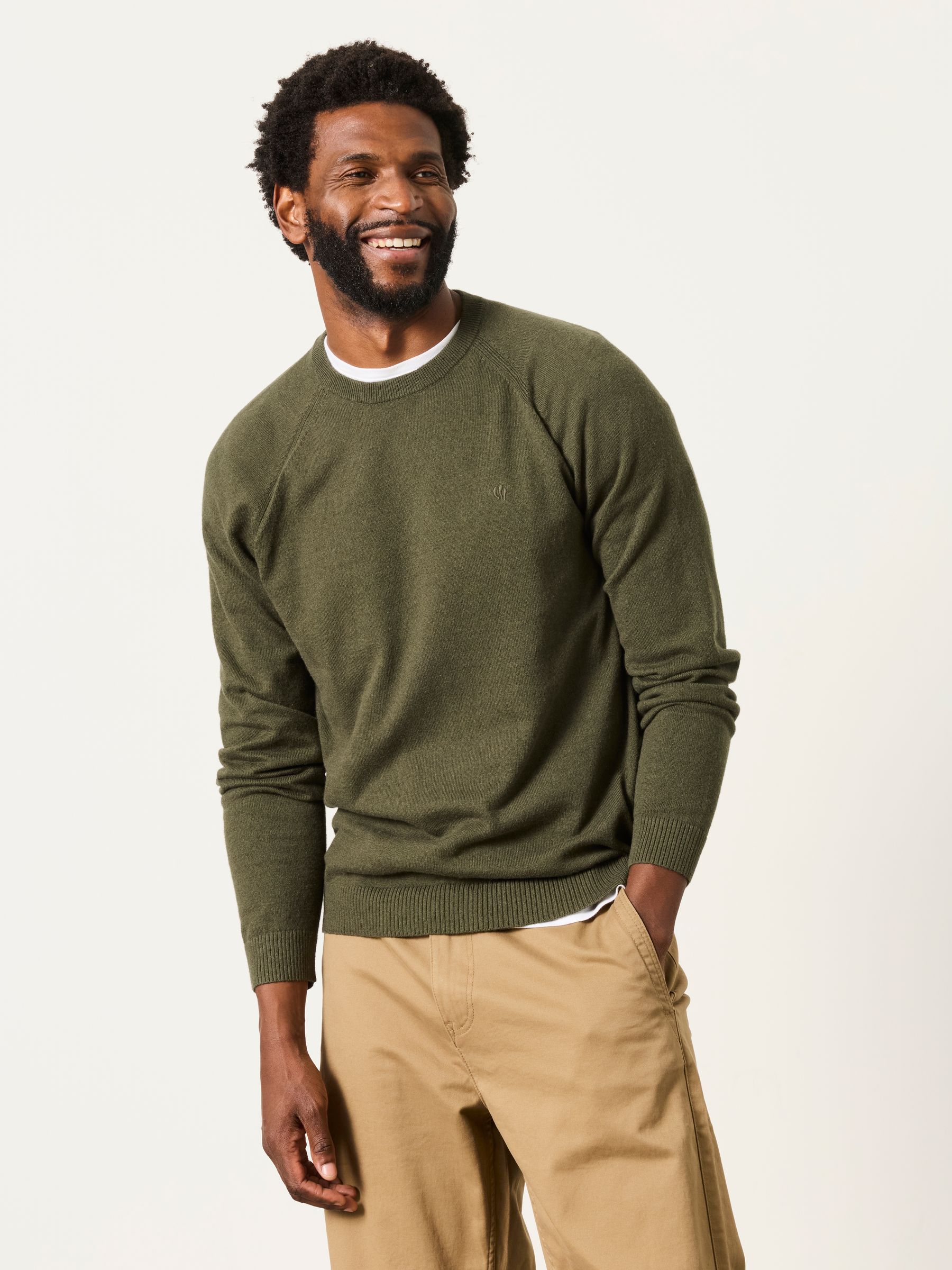 Rye Khaki Green Crew Neck Knitted Jumper - Image 1 of 6 Rye Khaki Green Crew Neck Knitted Jumper - Image 1 of 6