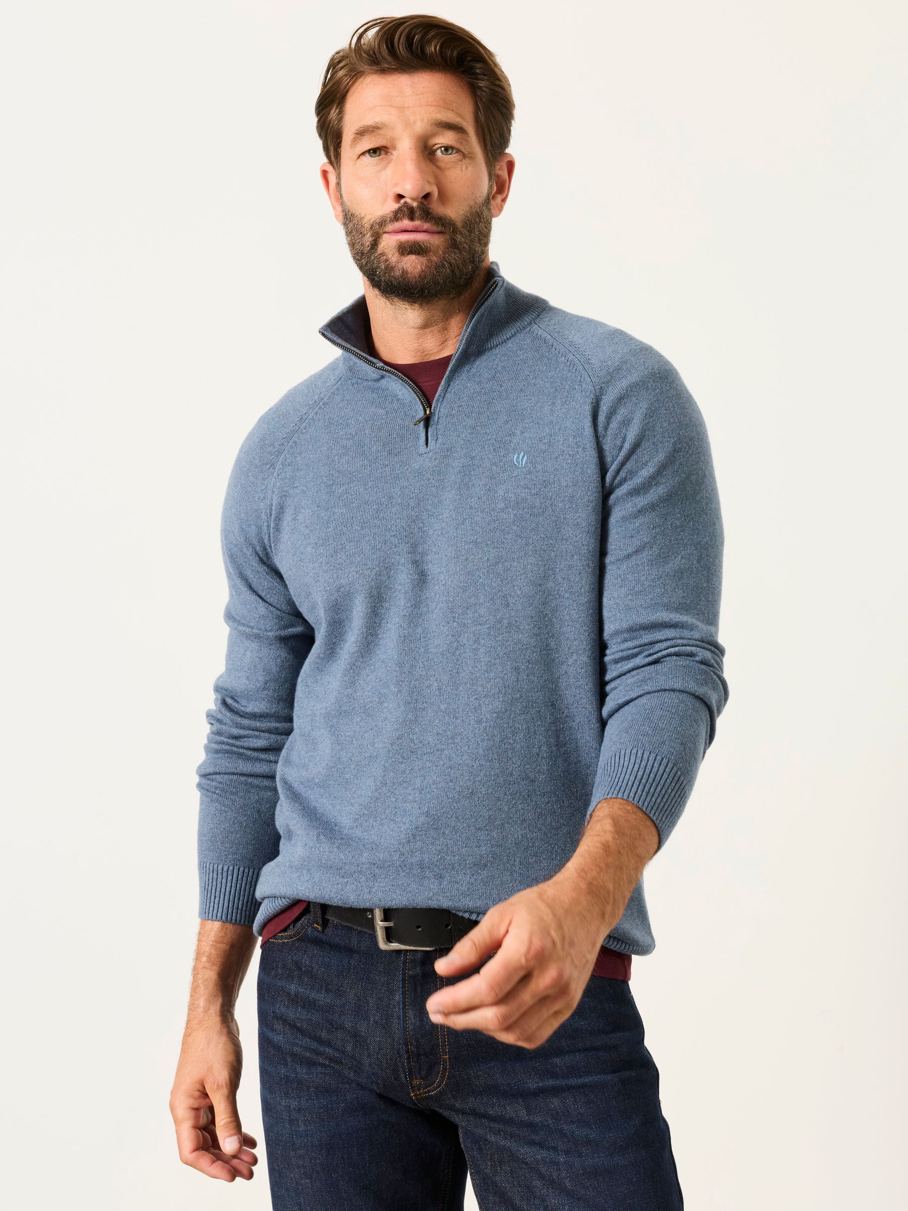 Rye Blue Denim Half Neck Knitted Jumper - Image 1 of 5 Rye Blue Denim Half Neck Knitted Jumper - Image 1 of 5