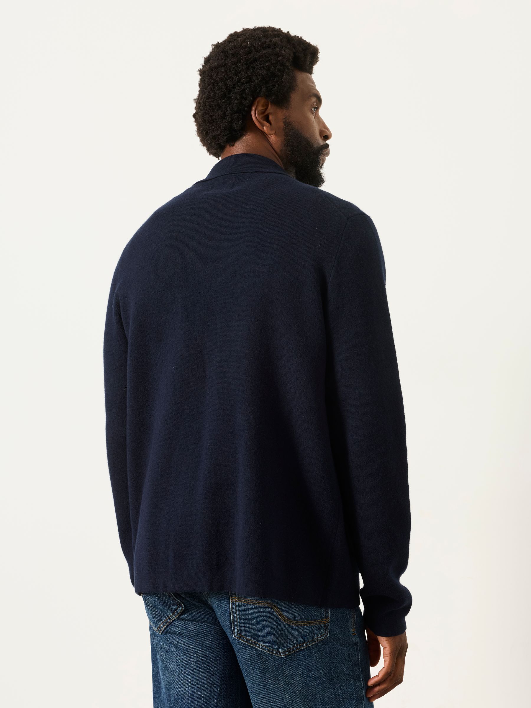 Kieran Navy Knitted Collared Button Front Cardigan - Image 3 of 6