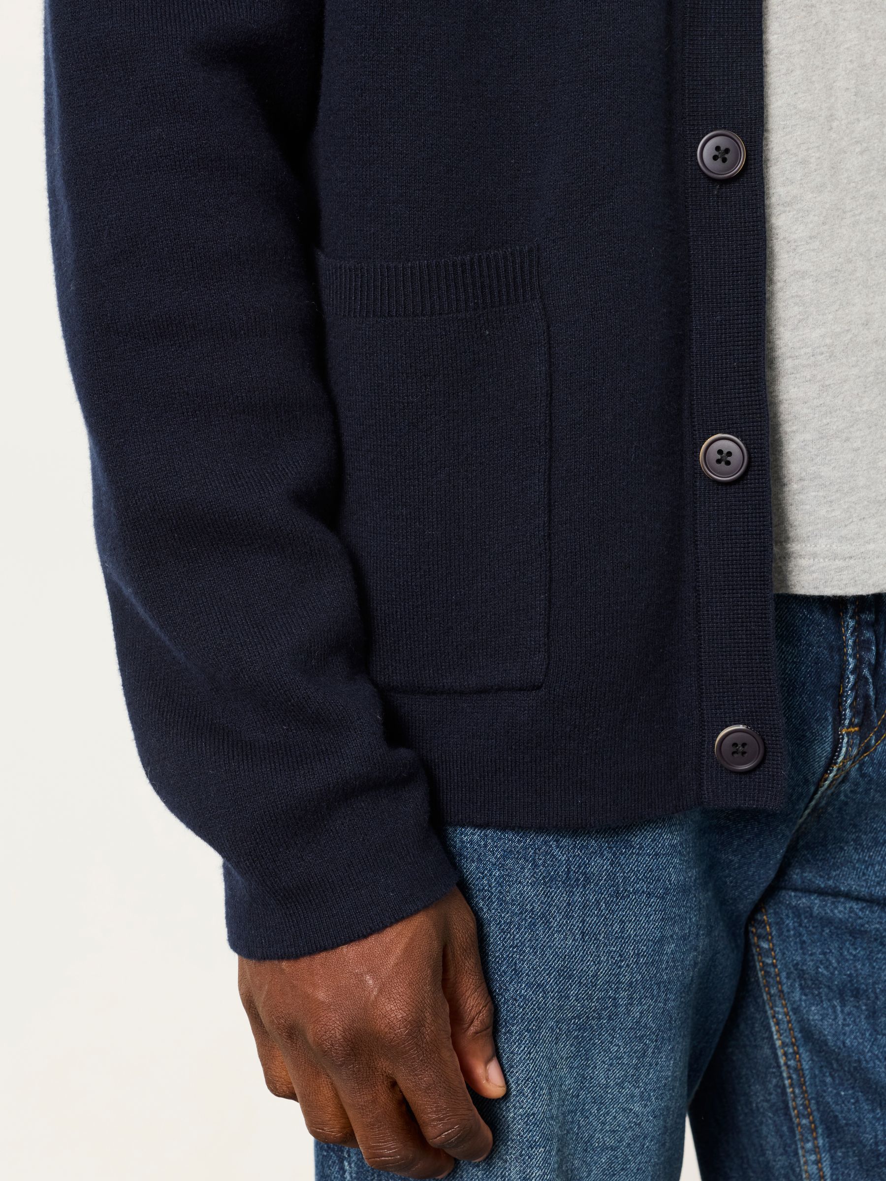 Kieran Navy Knitted Collared Button Front Cardigan - Image 4 of 6