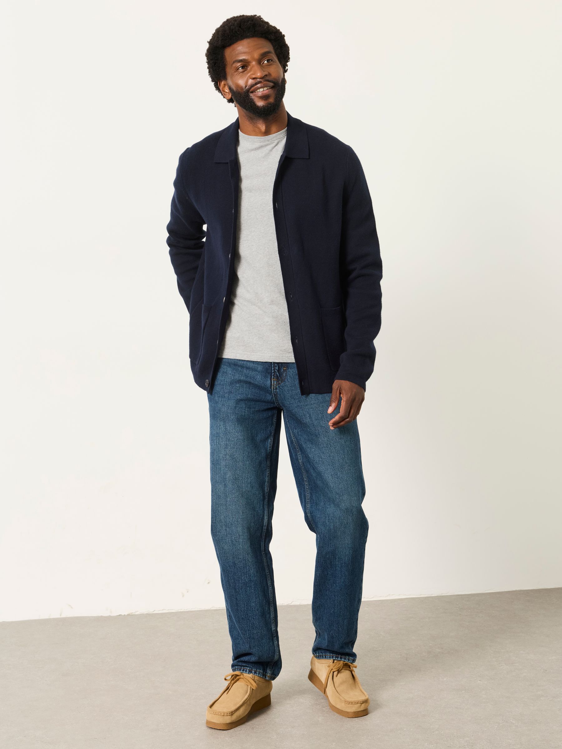 Kieran Navy Knitted Collared Button Front Cardigan - Image 5 of 6