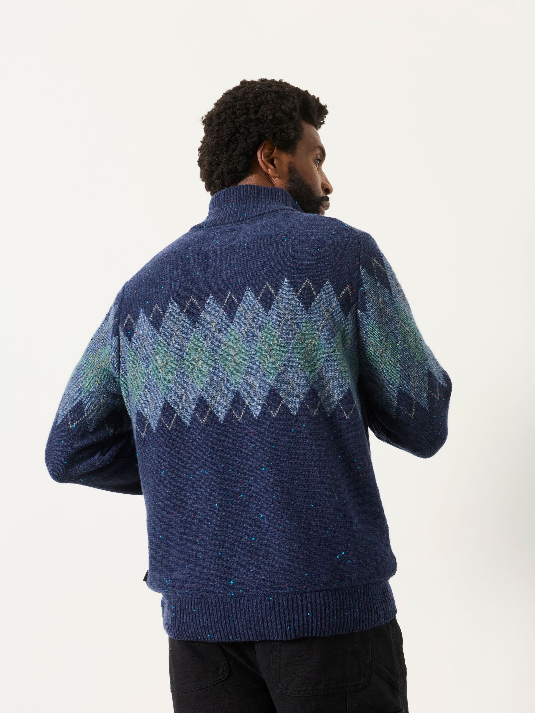 Argyle Navy Quarter Zip Knitted Jumper - Image 2 of 4