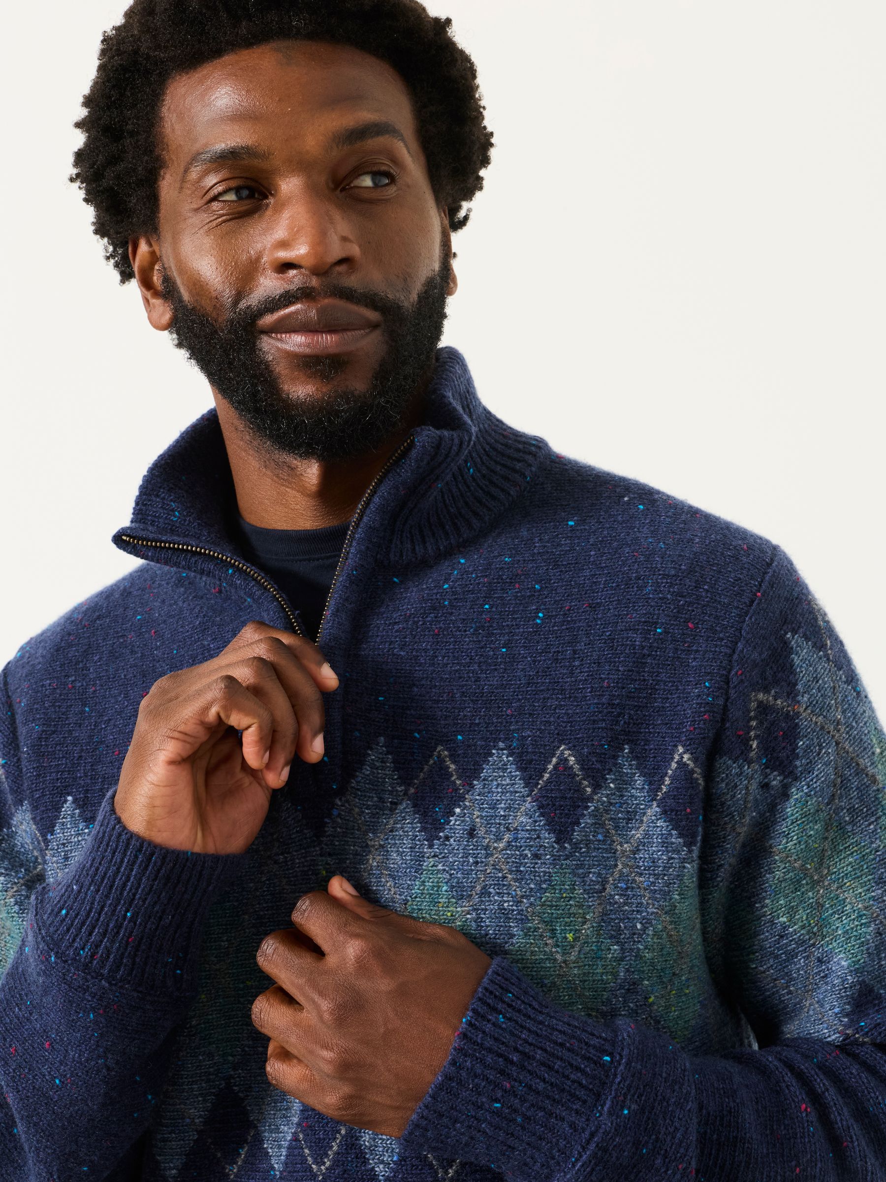 Argyle Navy Quarter Zip Knitted Jumper - Image 4 of 4