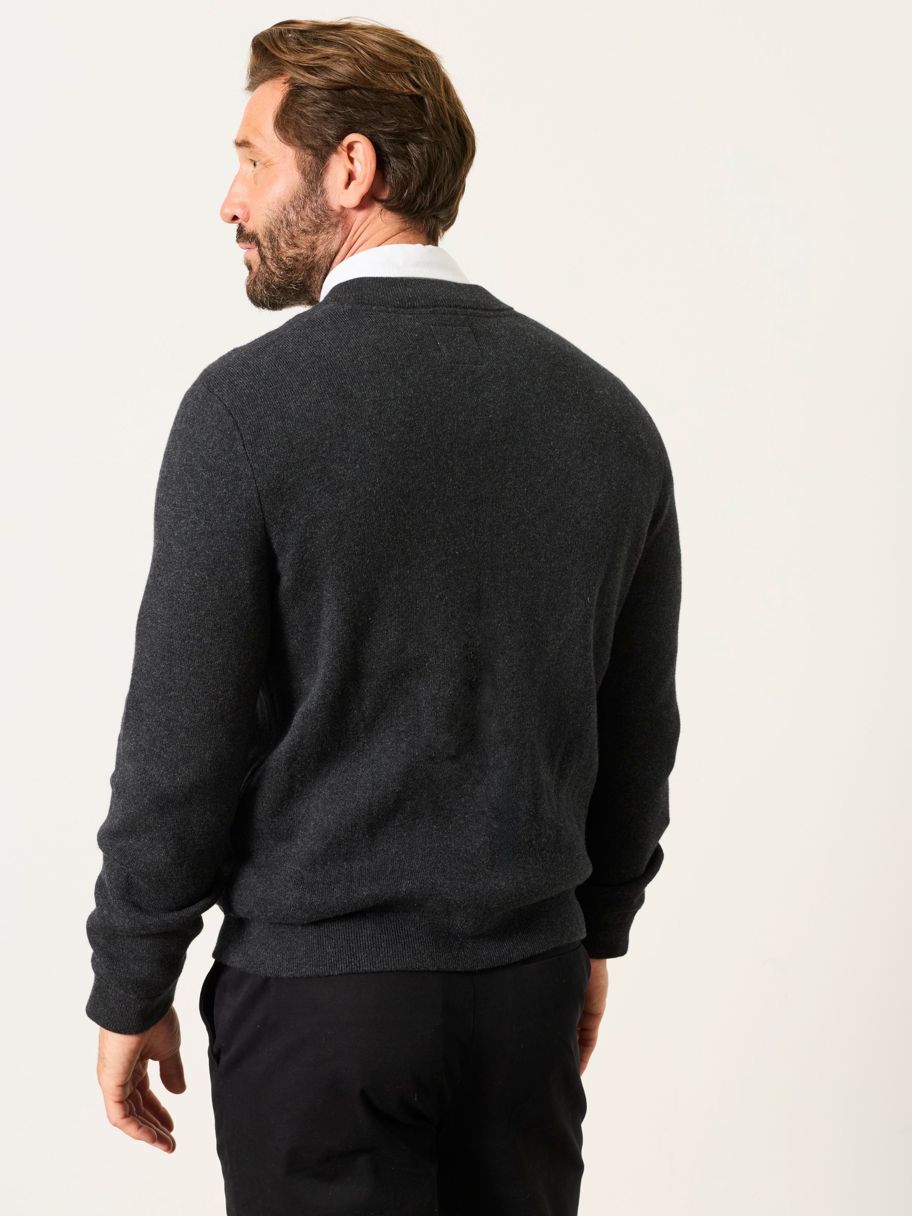 Ashurst Charcoal Grey Knitted Zip Front Bomber Jacket - Image 2 of 5