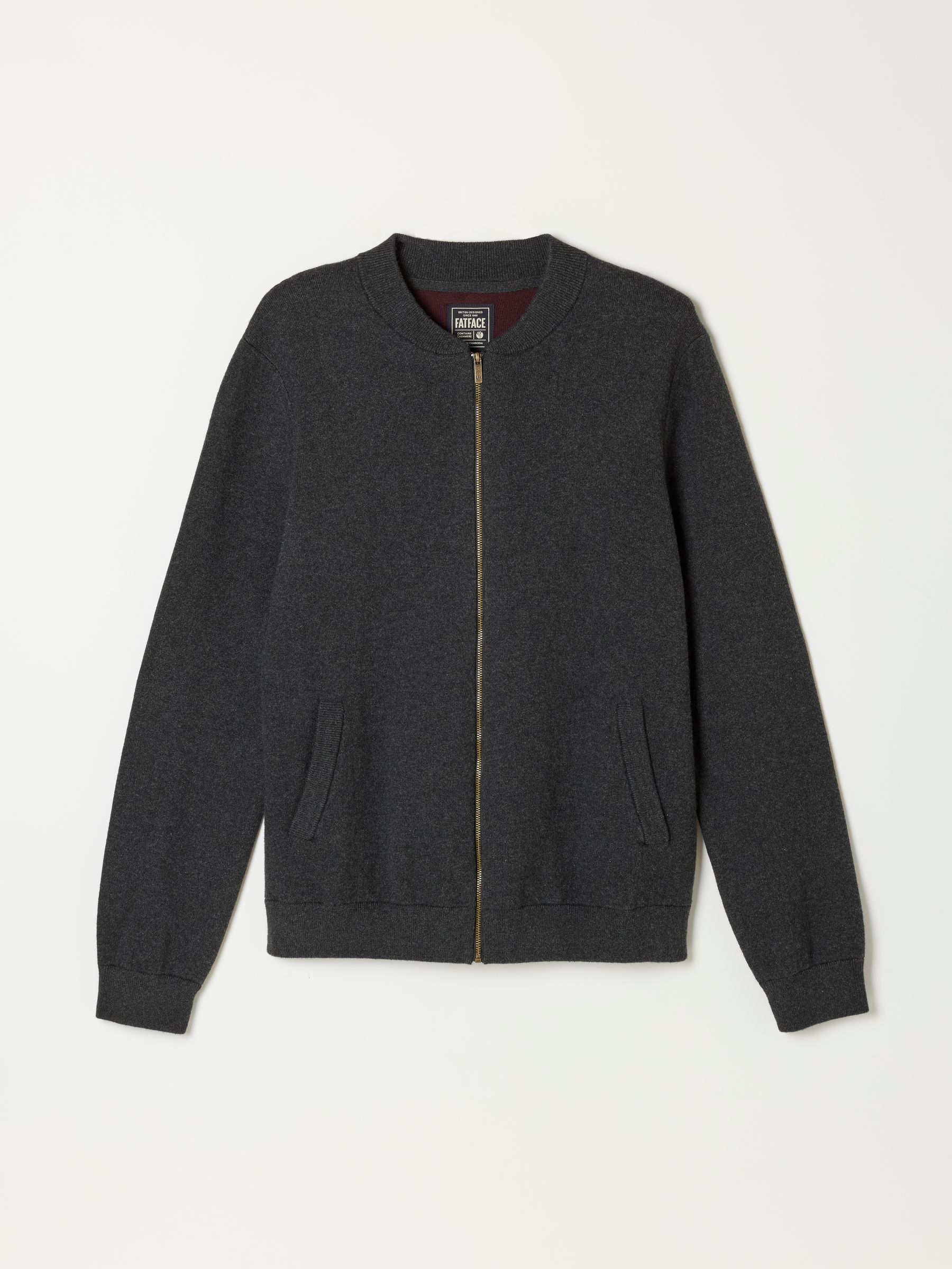 Ashurst Charcoal Grey Knitted Zip Front Bomber Jacket - Image 5 of 5