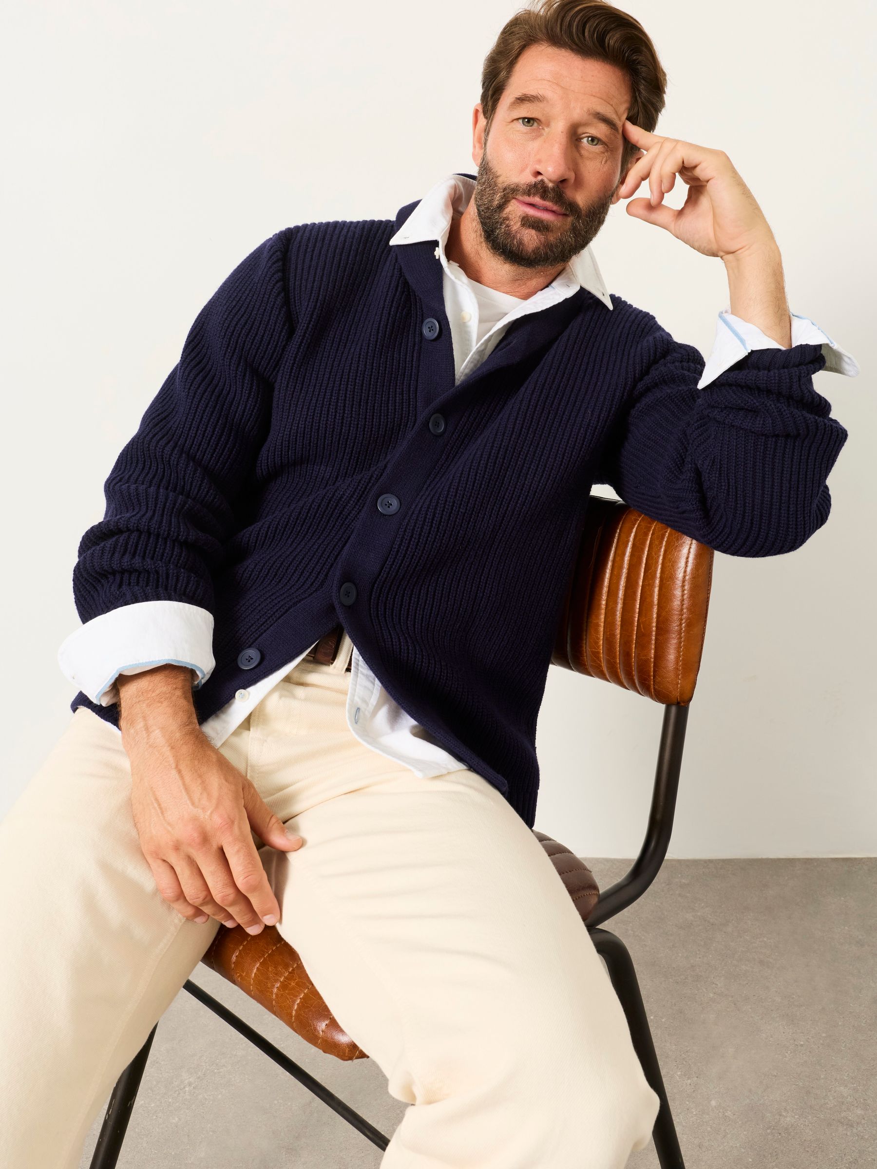 Ember Navy Shawl Neck Knitted Cardigan - Image 1 of 5