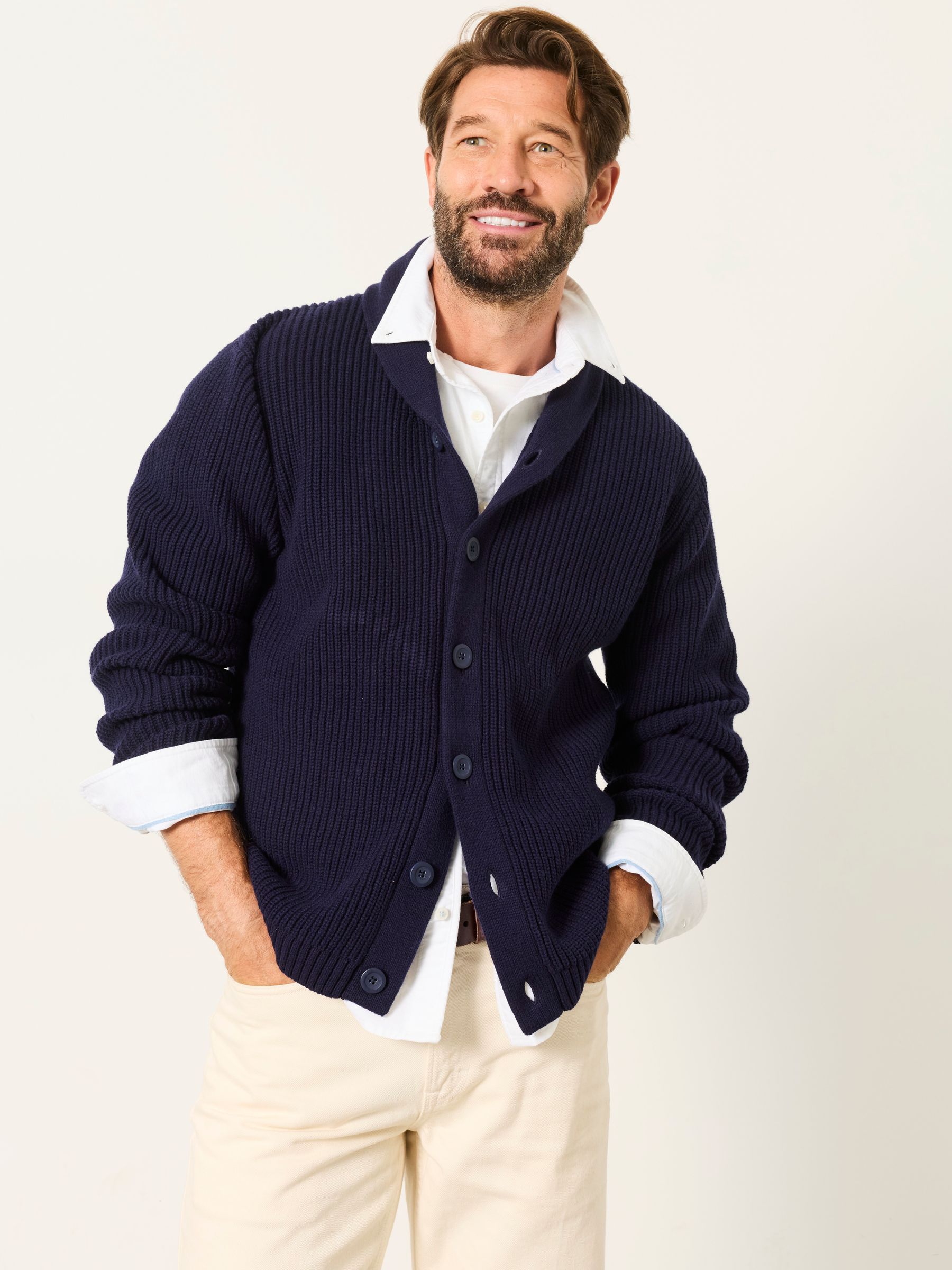 Ember Navy Shawl Neck Knitted Cardigan - Image 4 of 5