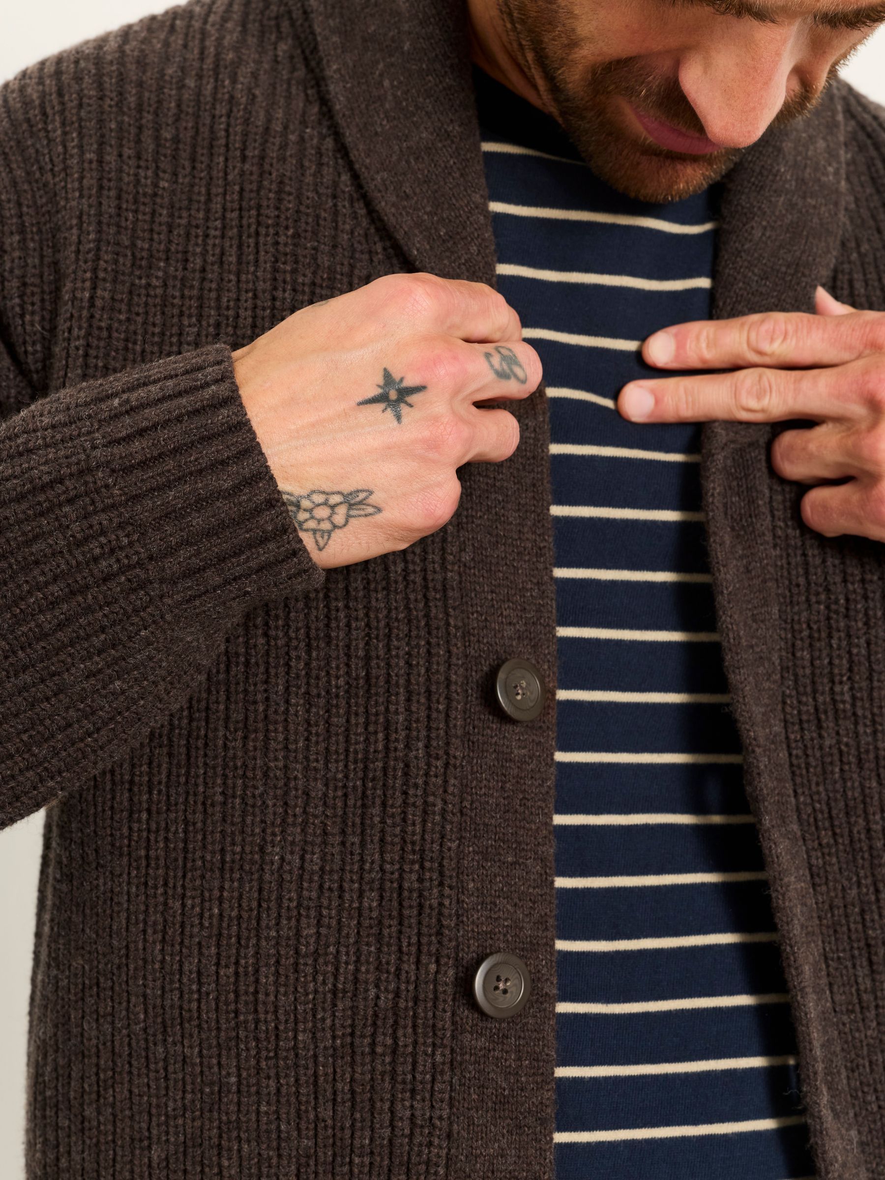 Ember Chocolate Brown Shawl Neck Knitted Cardigan - Image 3 of 5