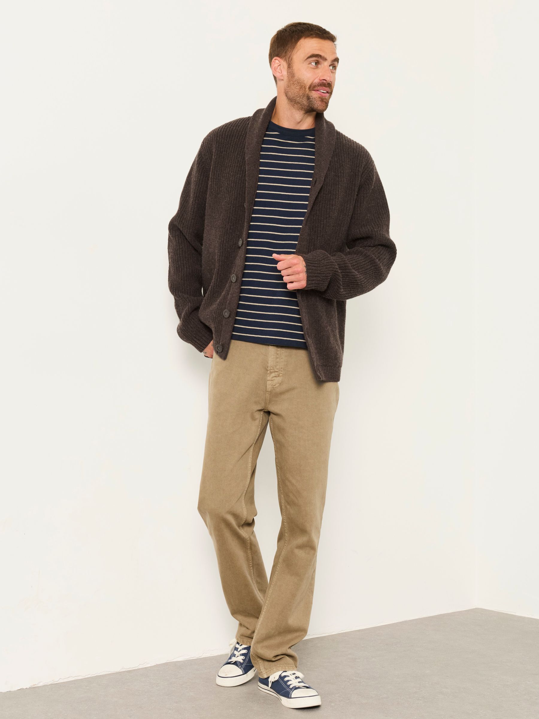 Ember Chocolate Brown Shawl Neck Knitted Cardigan - Image 4 of 5