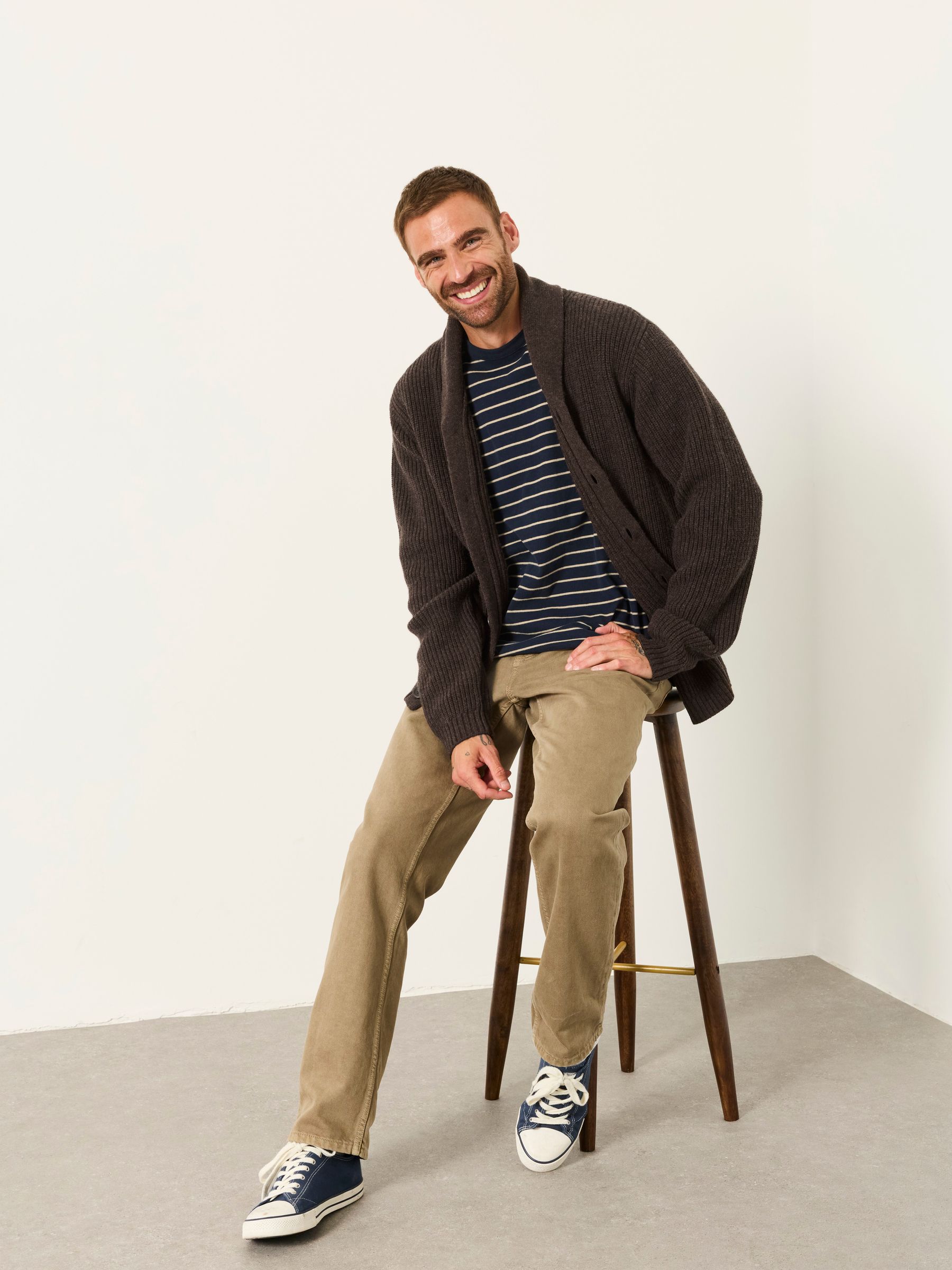 Ember Chocolate Brown Shawl Neck Knitted Cardigan - Image 5 of 5