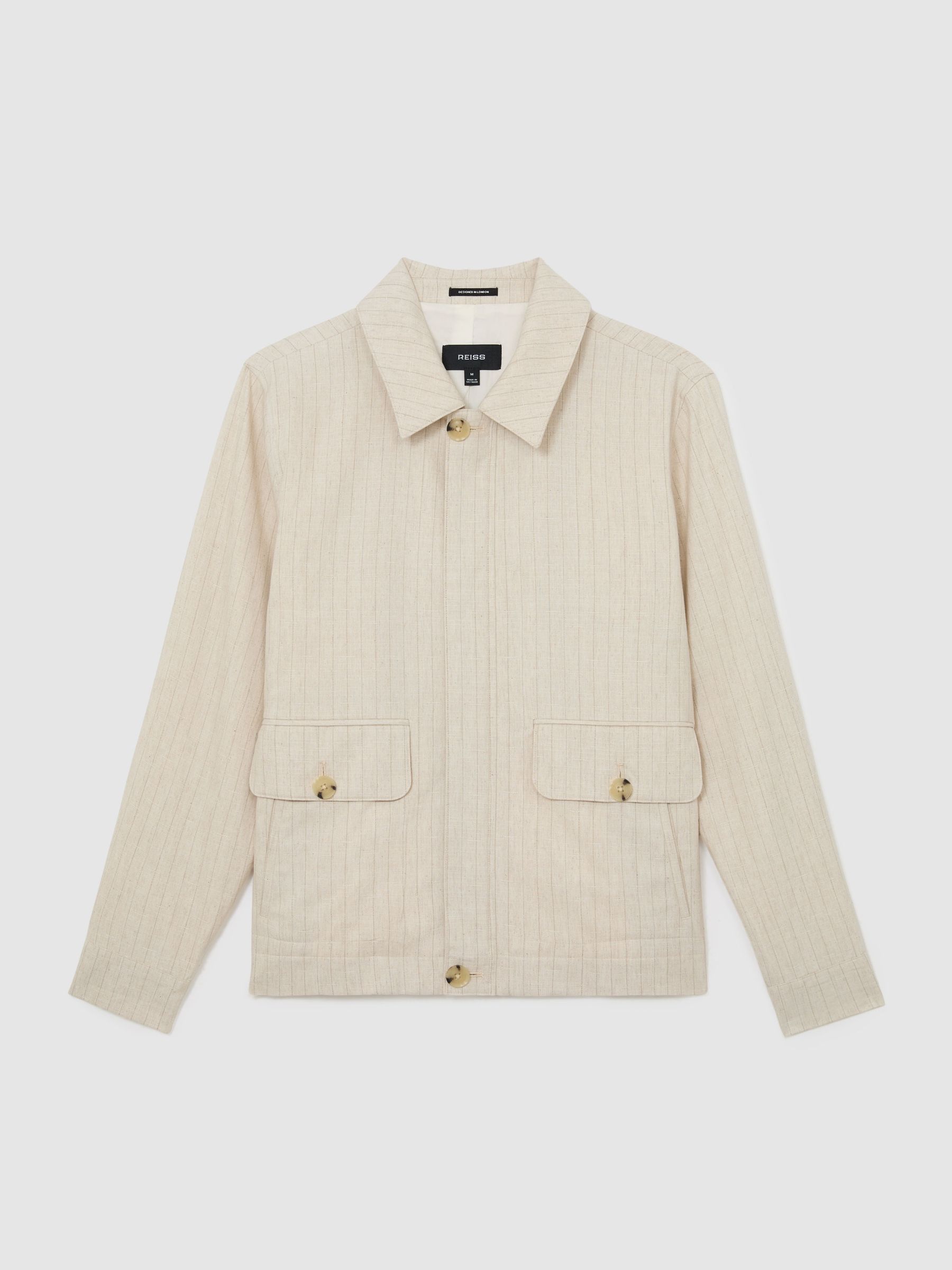 Pinstripe Flap-Pocket Jacket with Linen in Off White - image 1