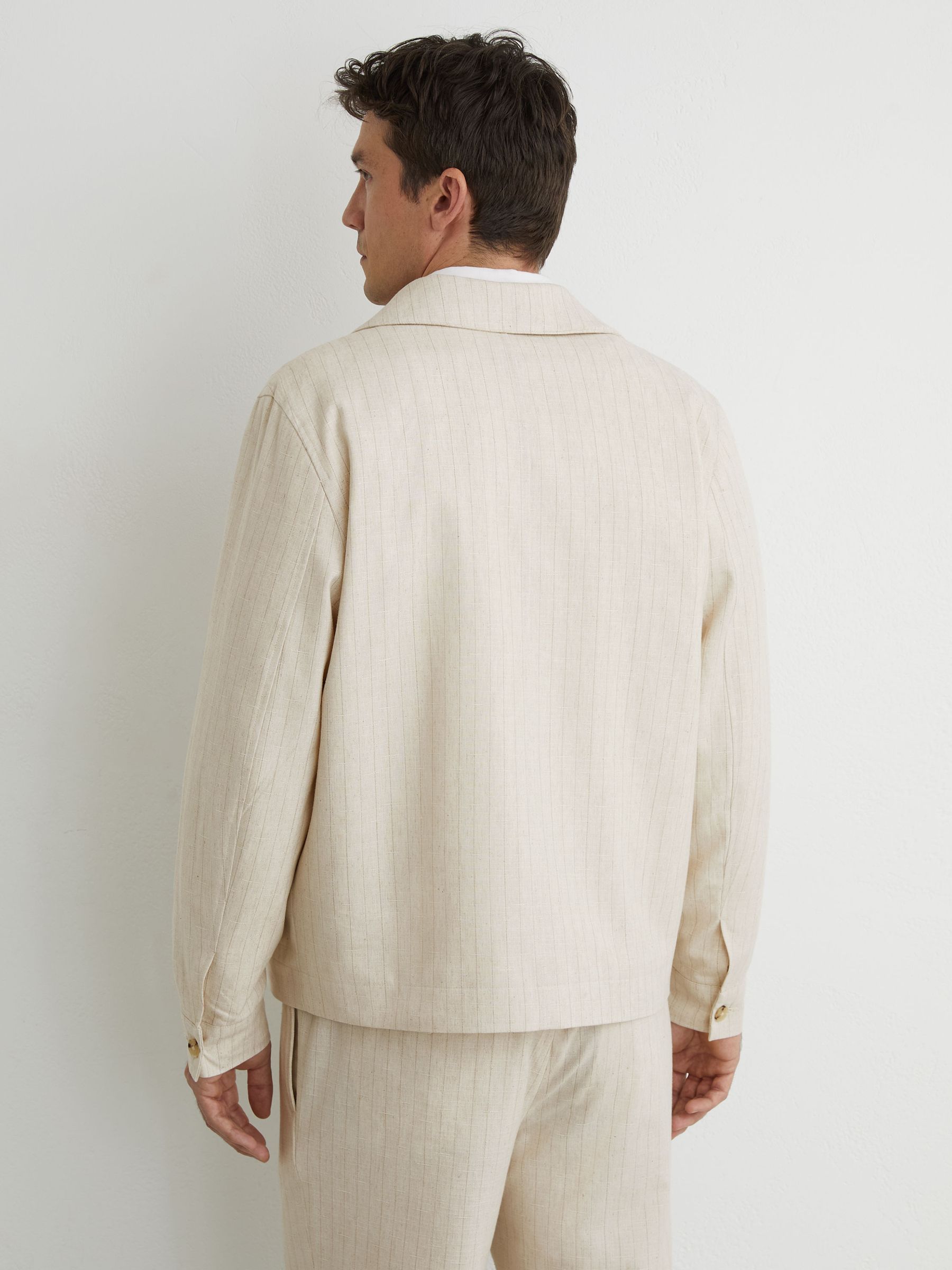 Pinstripe Flap-Pocket Jacket with Linen in Off White - image 4