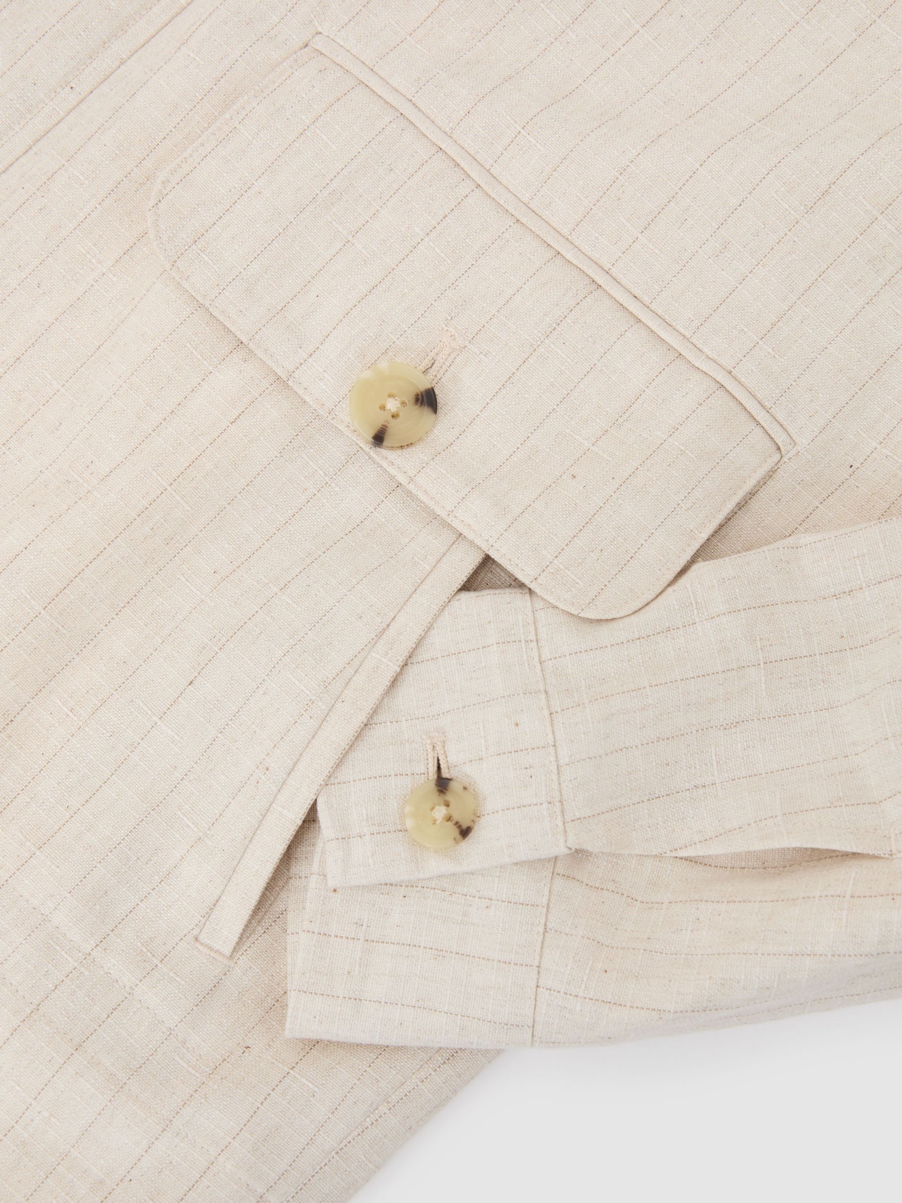 Pinstripe Flap-Pocket Jacket with Linen in Off White - image 2