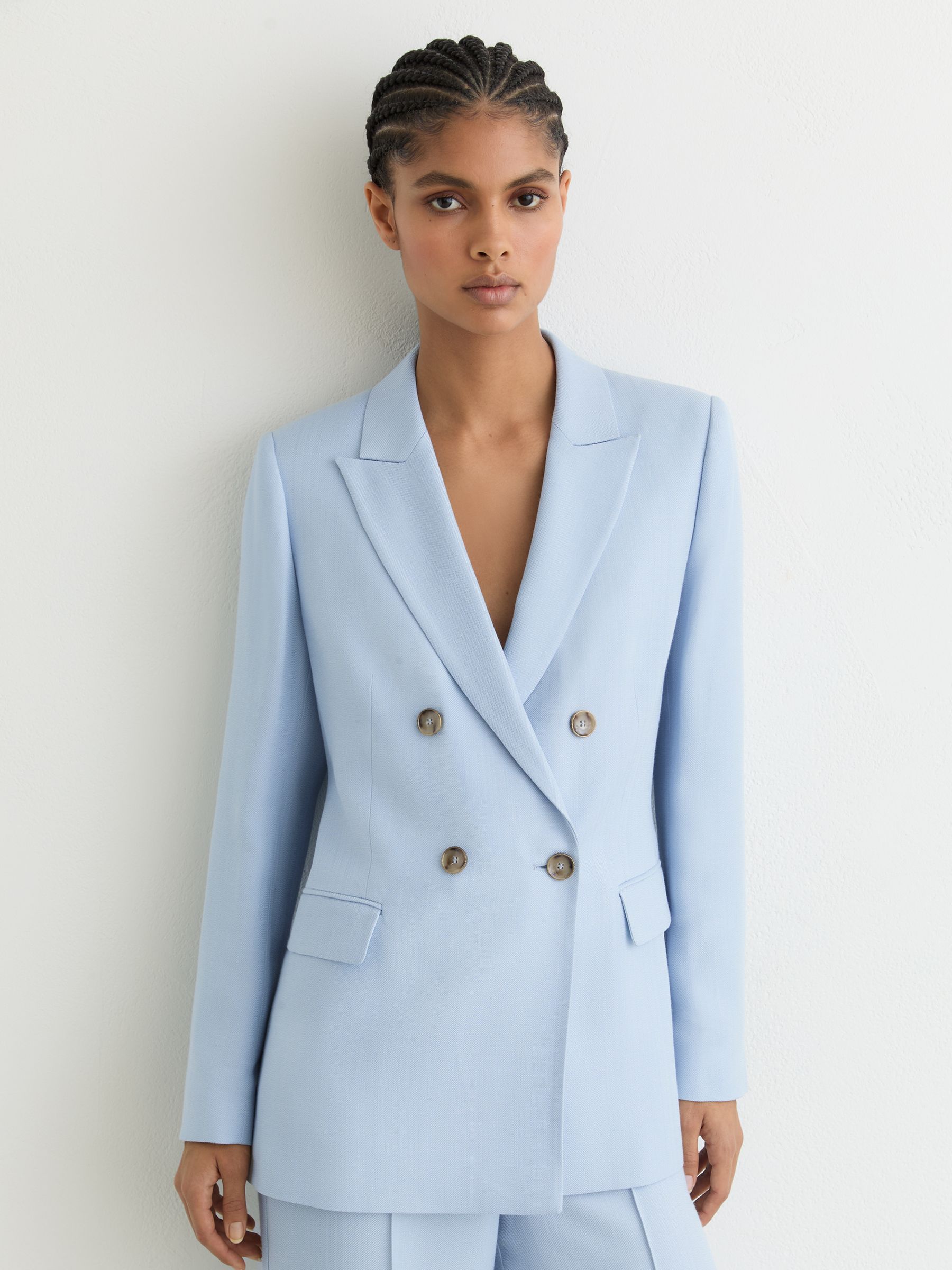Double-Breasted Peak-Lapel Suit Jacket in Blue - image 3