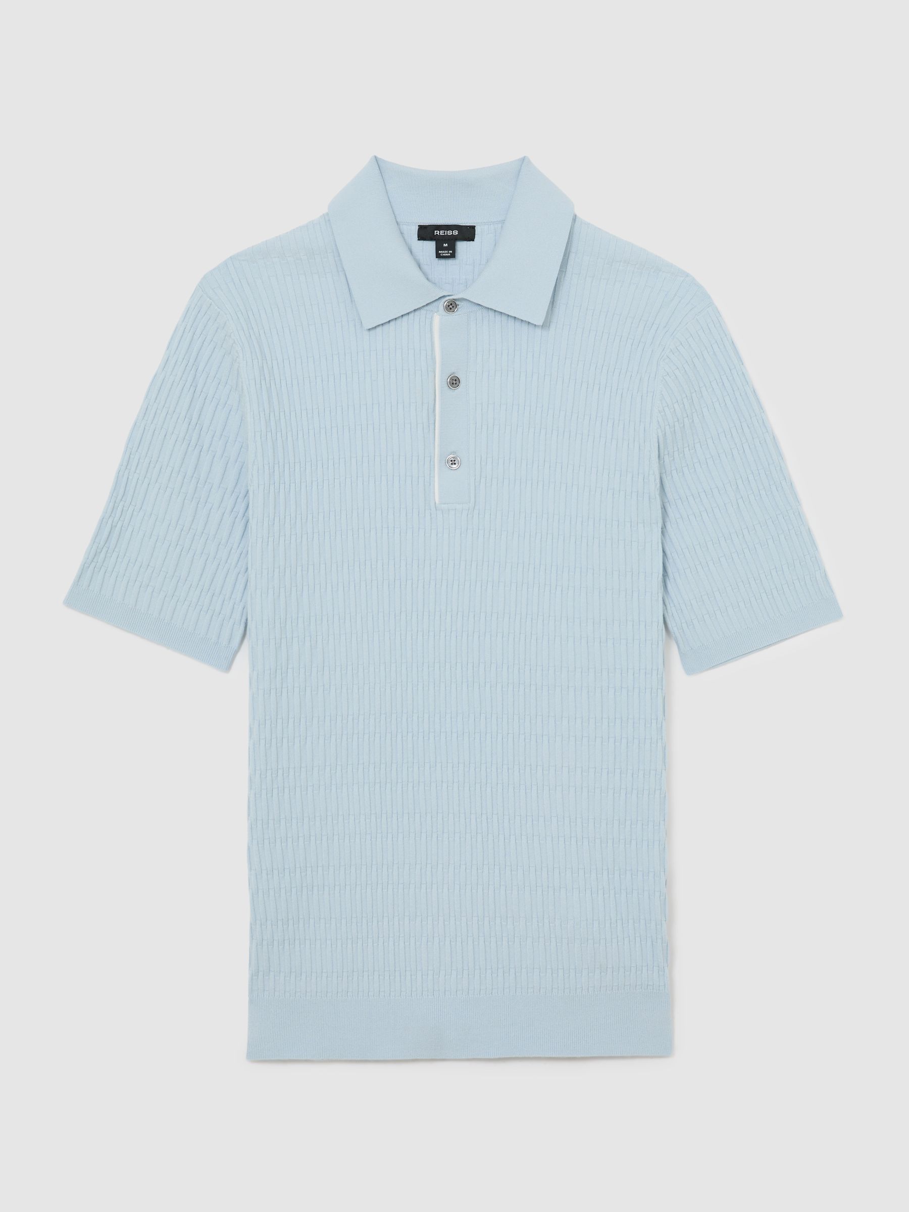 Textured-Knit Half-Button Polo Shirt in Soft Blue - Image 2 of 6