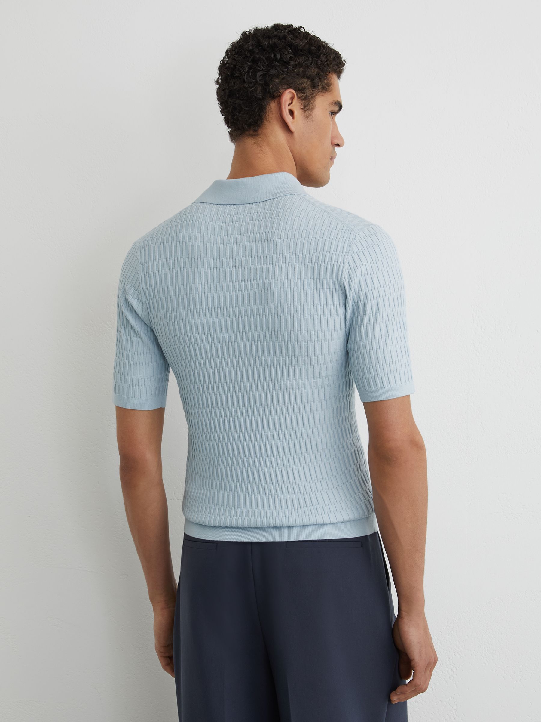 Textured-Knit Half-Button Polo Shirt in Soft Blue - image 3