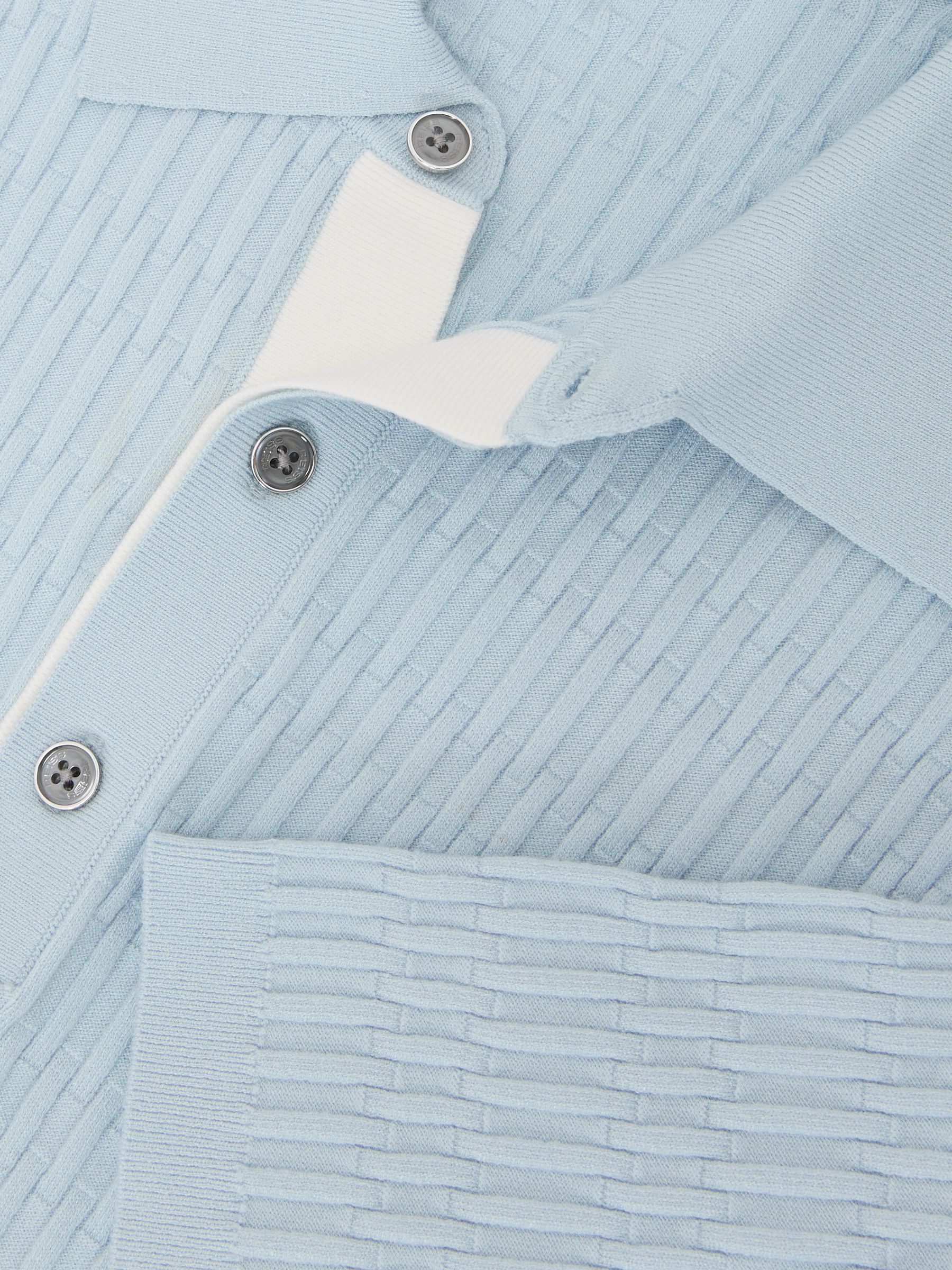 Textured-Knit Half-Button Polo Shirt in Soft Blue - Image 6 of 6