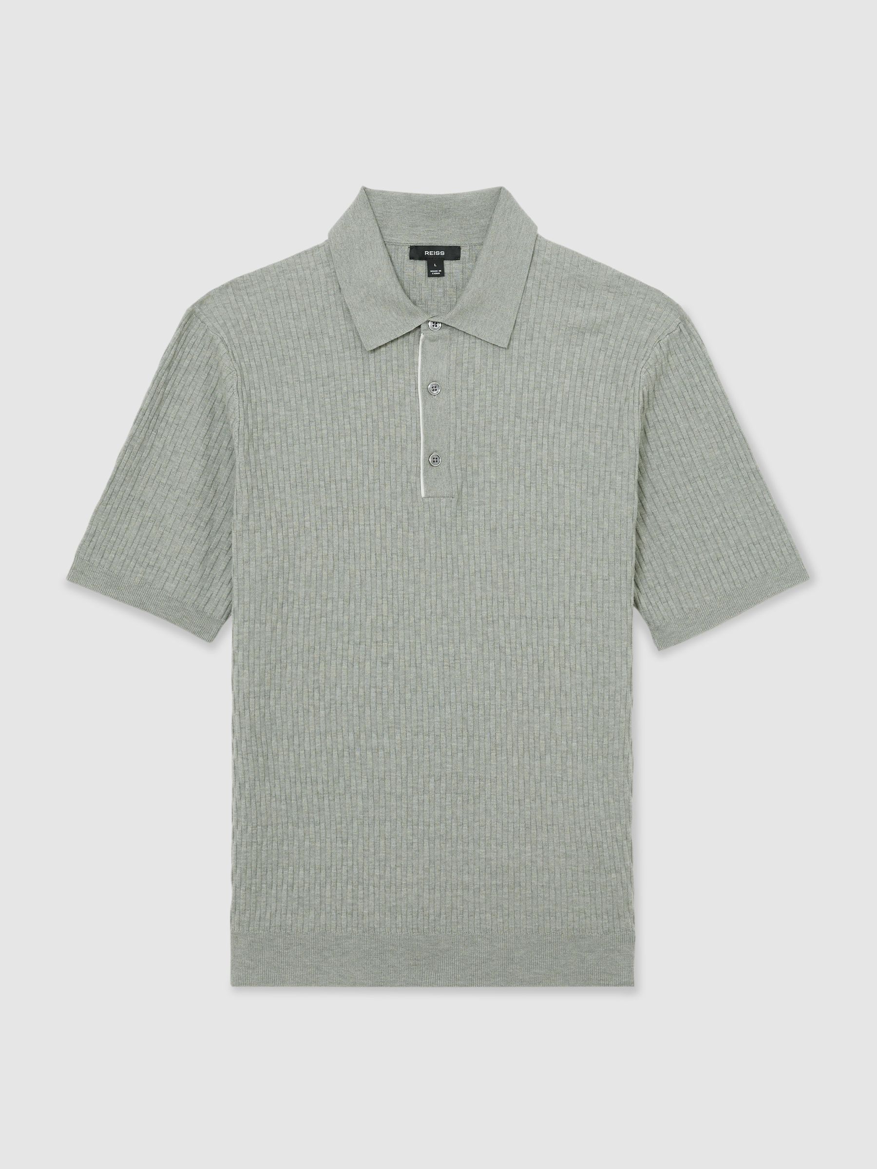 Textured-Knit Half-Button Polo Shirt in Soft Sage - Image 2 of 6
