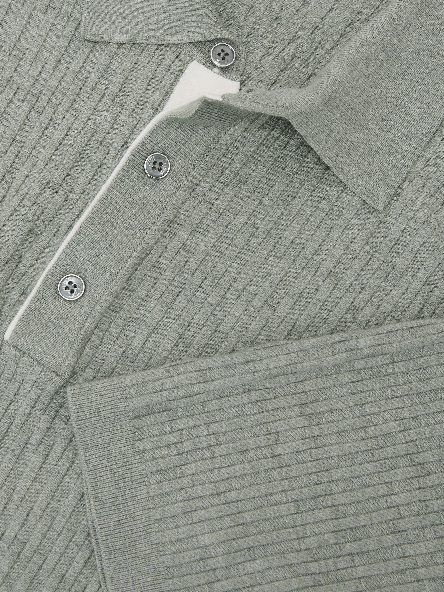 Textured-Knit Half-Button Polo Shirt in Soft Sage - Image 6 of 6