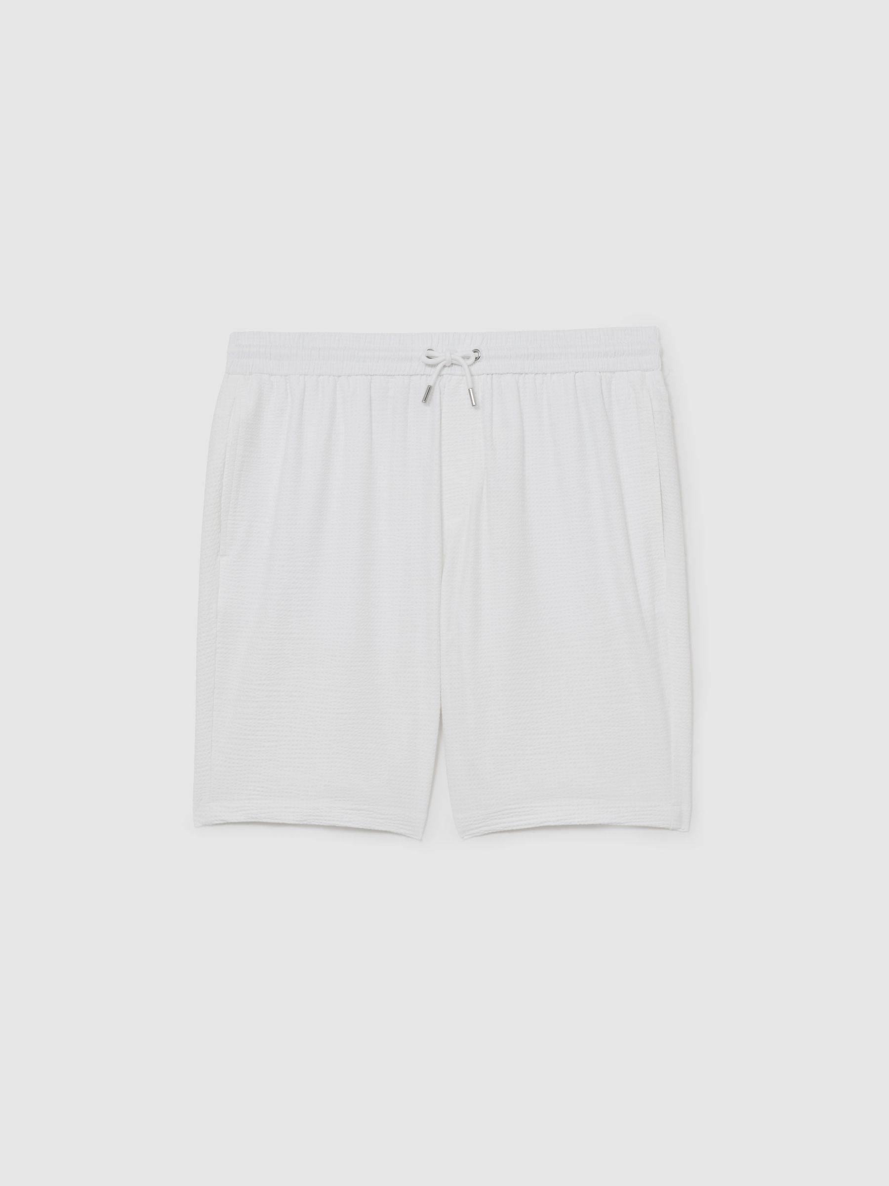 Seersucker Drawstring Shorts in White - image 1