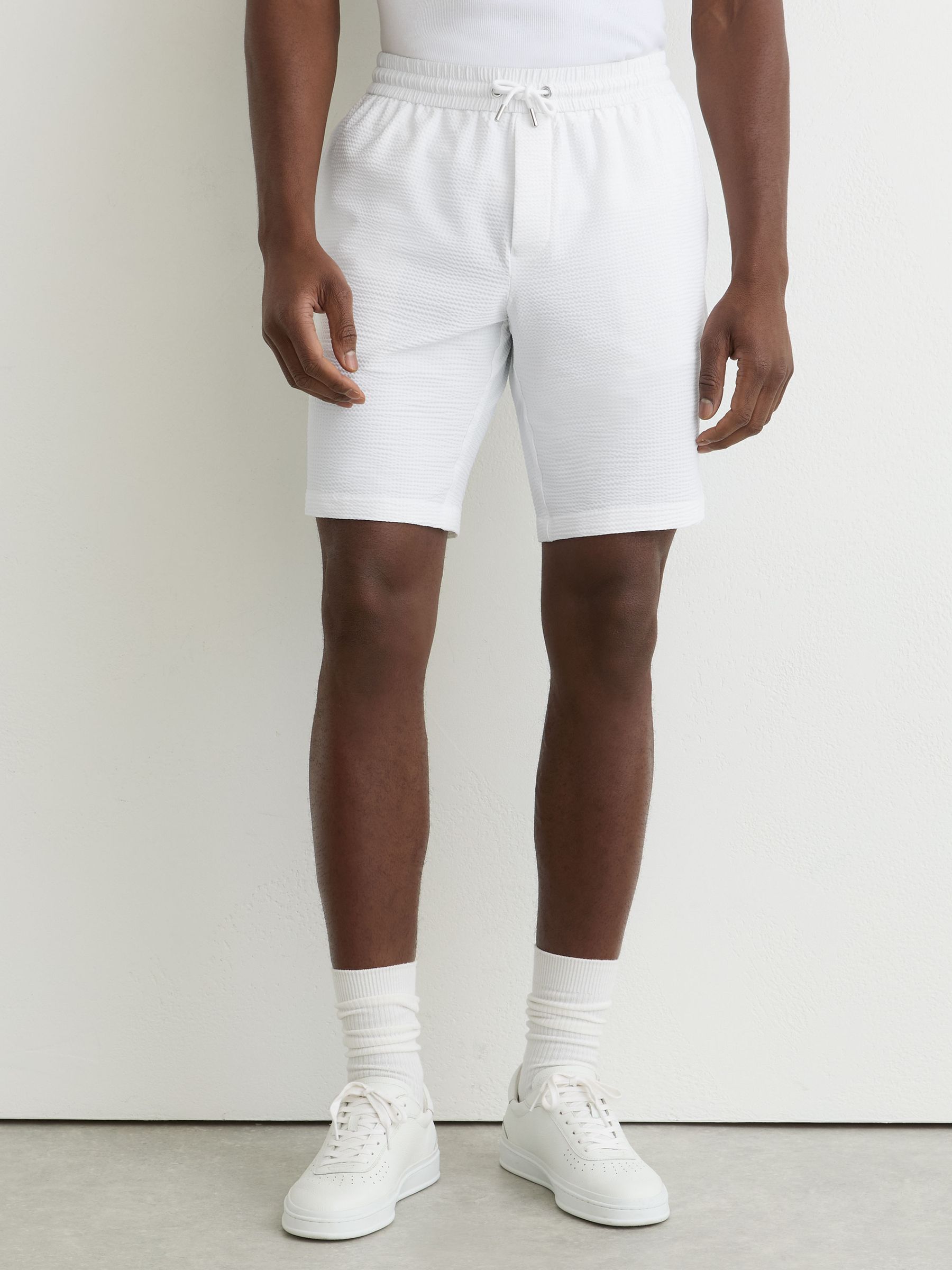 Seersucker Drawstring Shorts in White - Image 3 of 6