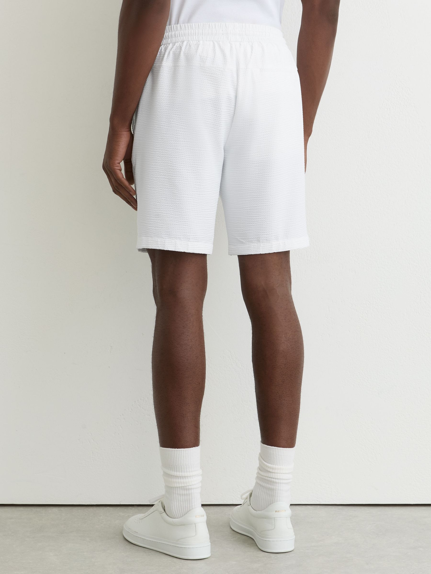 Seersucker Drawstring Shorts in White - image 4