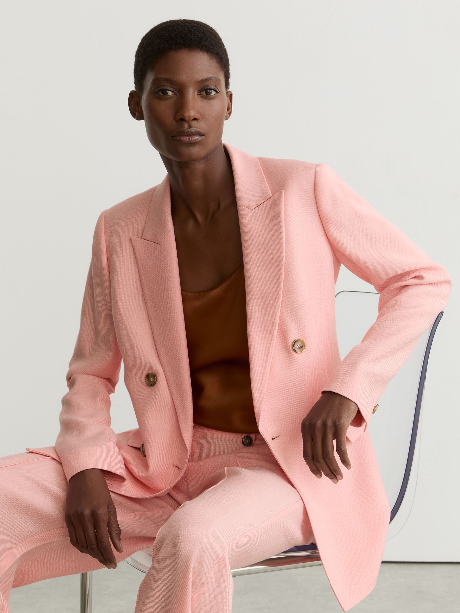 Double-Breasted Peak-Lapel Suit Jacket in Pink - Image 1 of 7