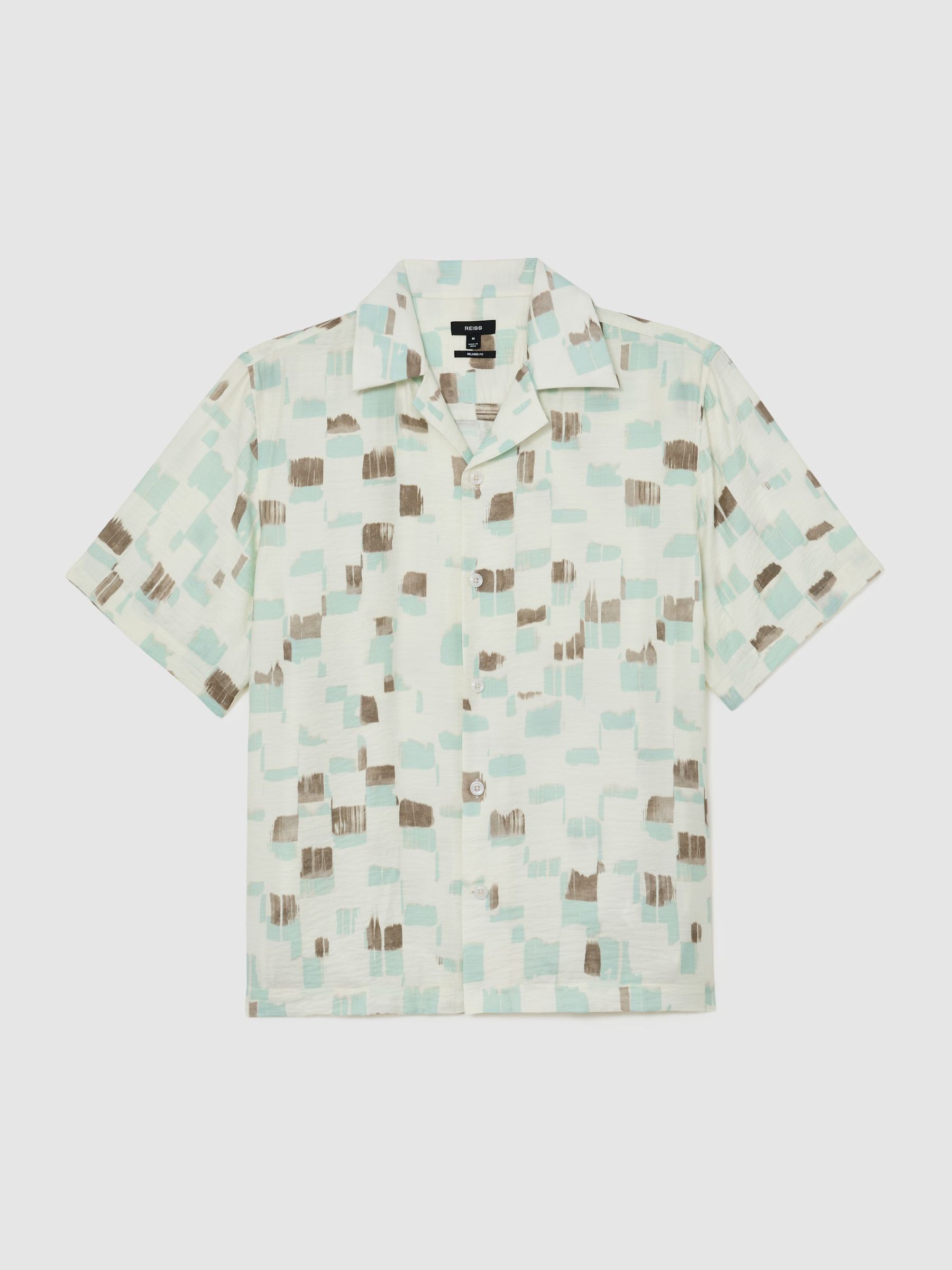 Brushstroke-Print Cuban-Collar Shirt in Off White - Image 2 of 5