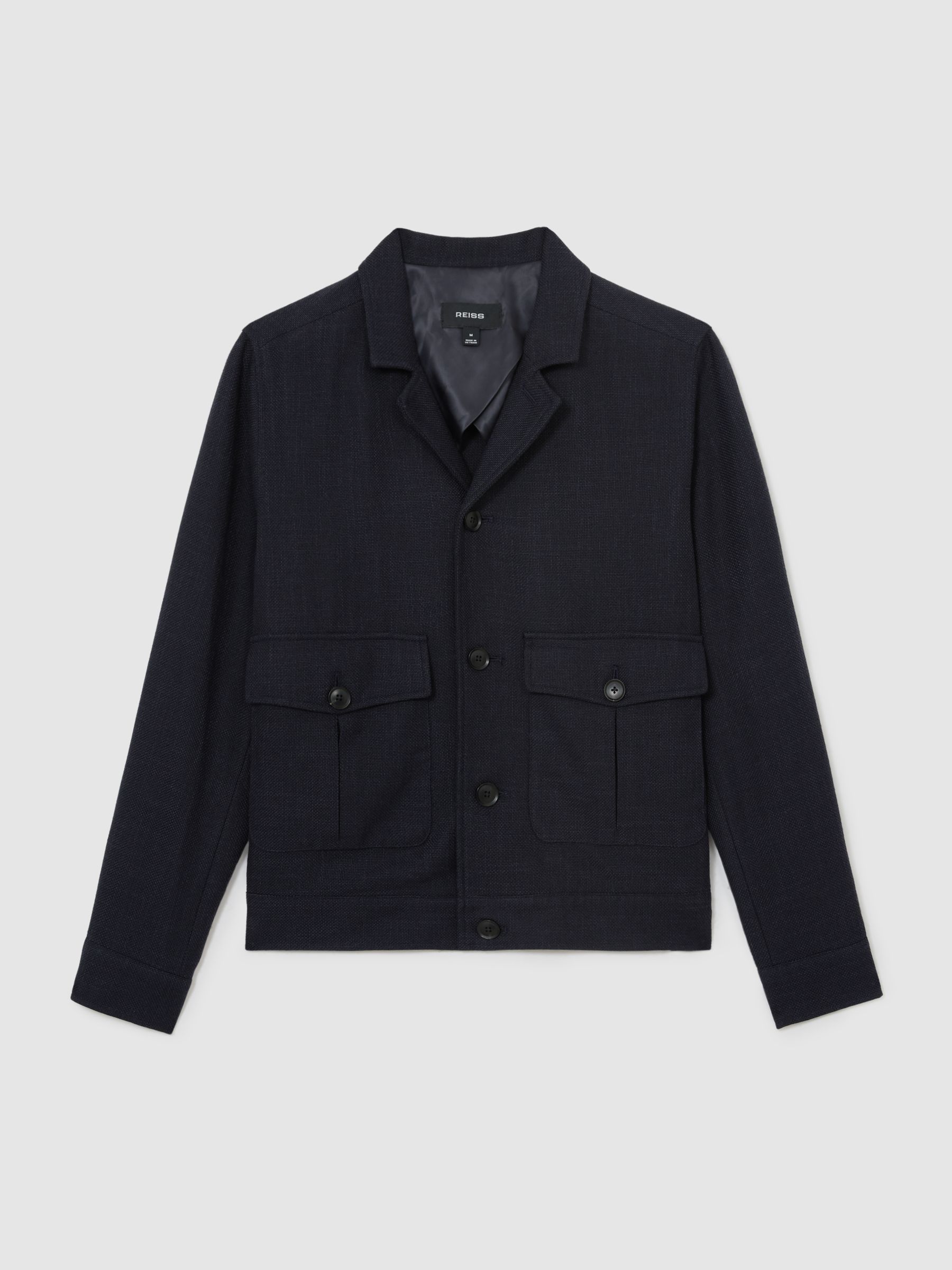 Textured Hopsack Flap-Pocket Jacket in Navy - Image 2 of 7