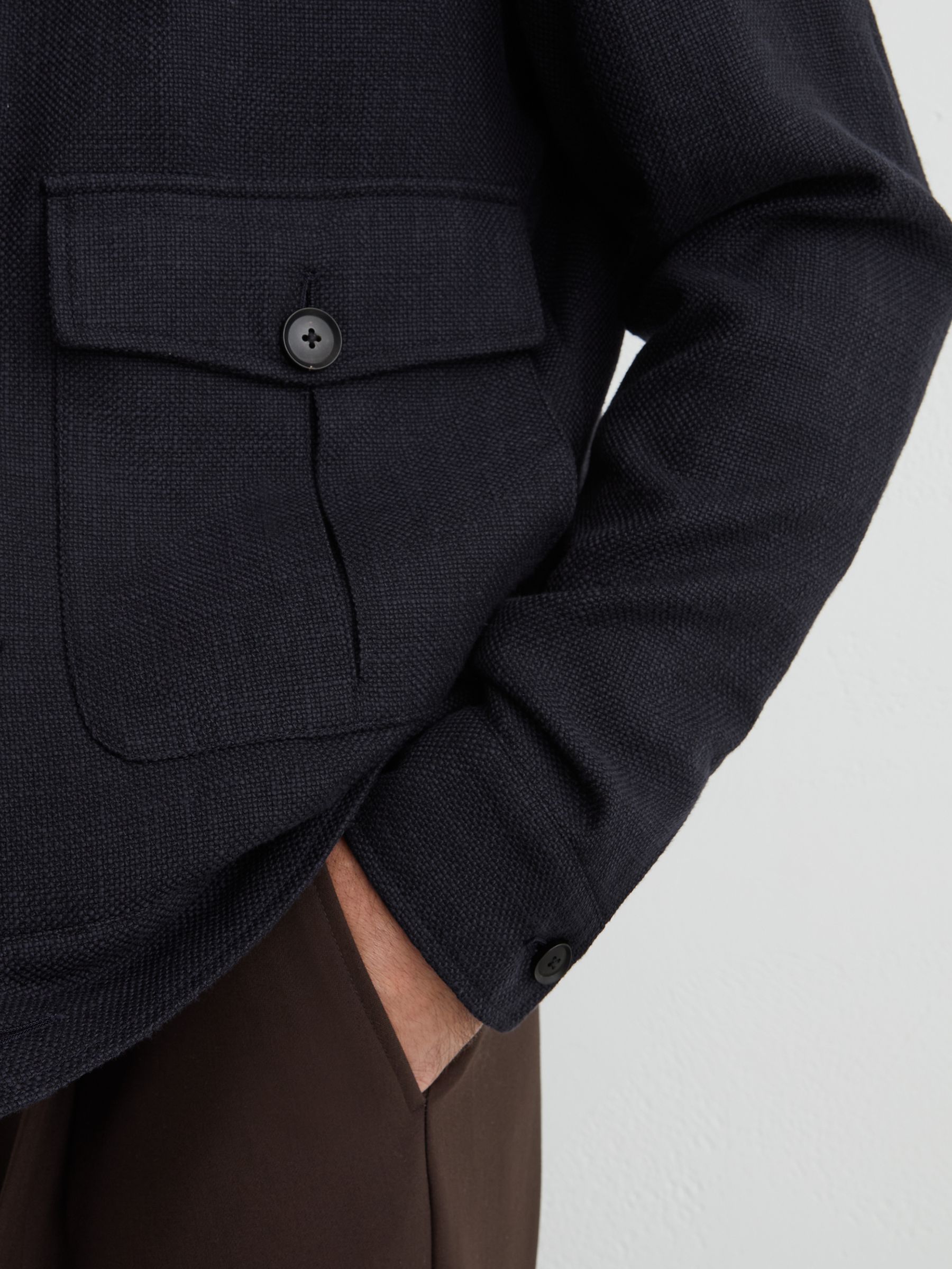 Textured Hopsack Flap-Pocket Jacket in Navy - Image 3 of 7
