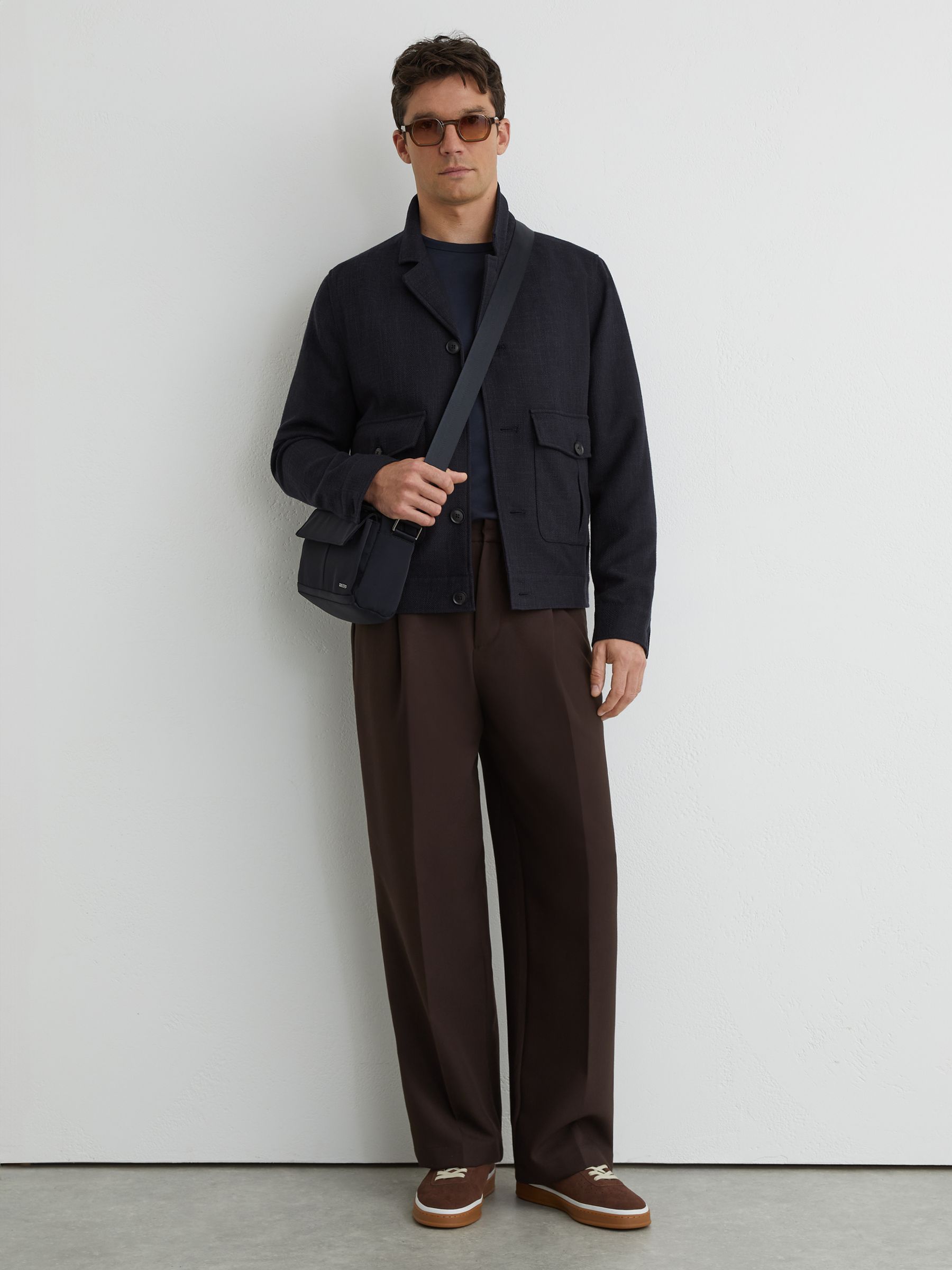 Textured Hopsack Flap-Pocket Jacket in Navy - Image 4 of 7