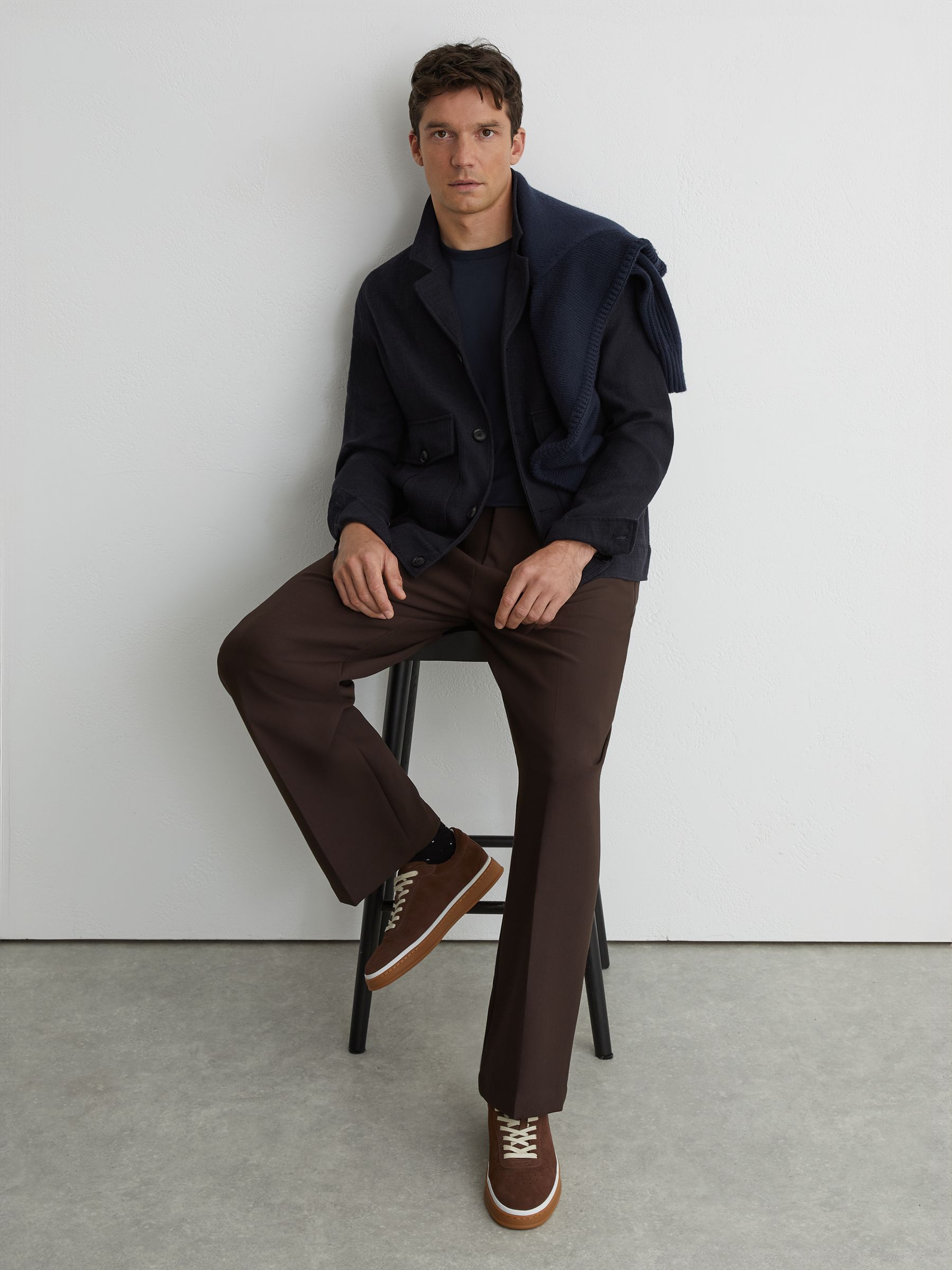 Textured Hopsack Flap-Pocket Jacket in Navy - Image 5 of 7