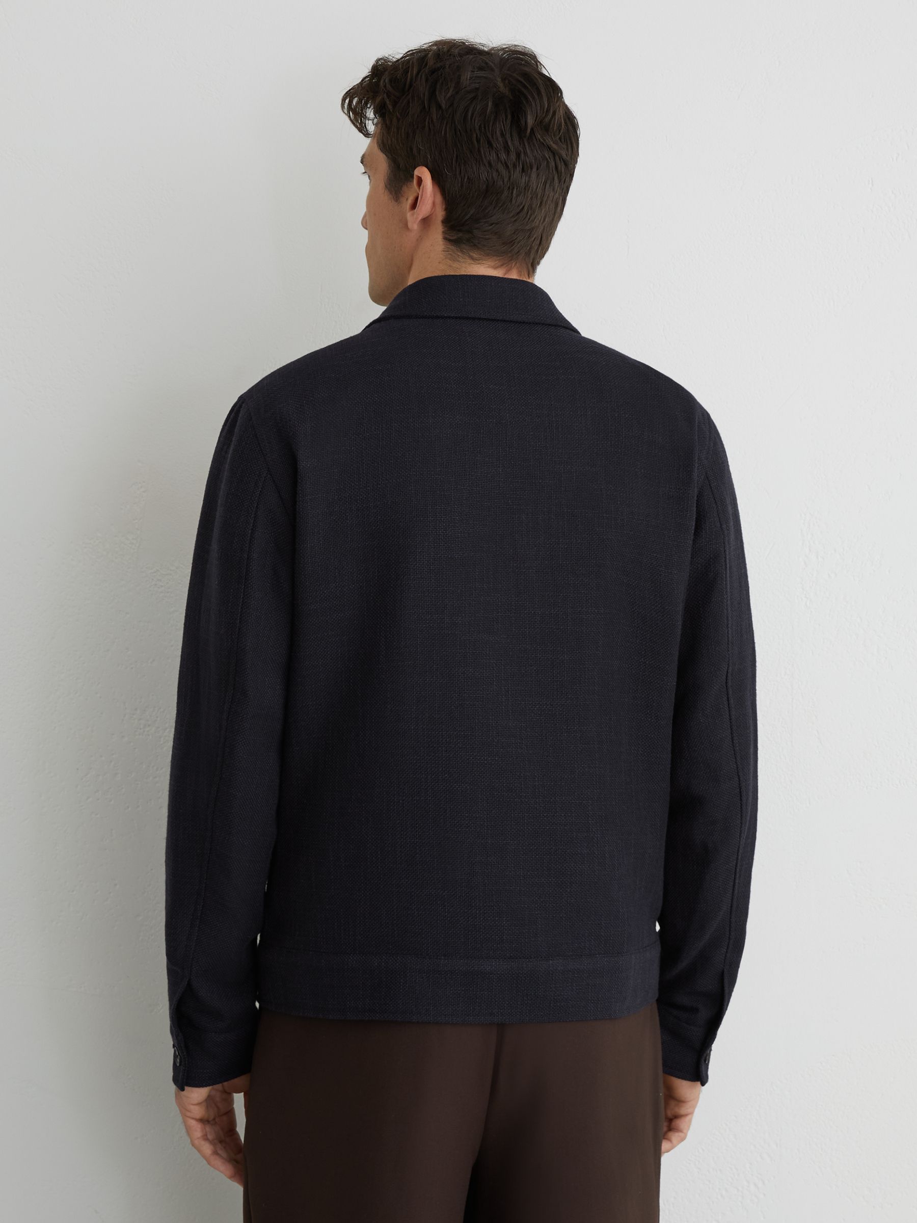 Textured Hopsack Flap-Pocket Jacket in Navy - image 4